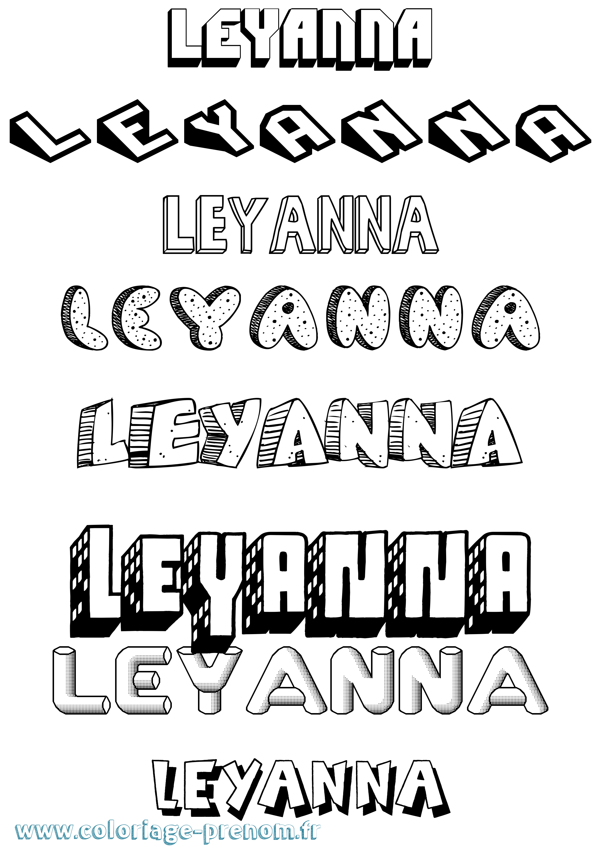 Coloriage Leyanna Effet 3D Coloriage prénom Leyanna Effet 3D