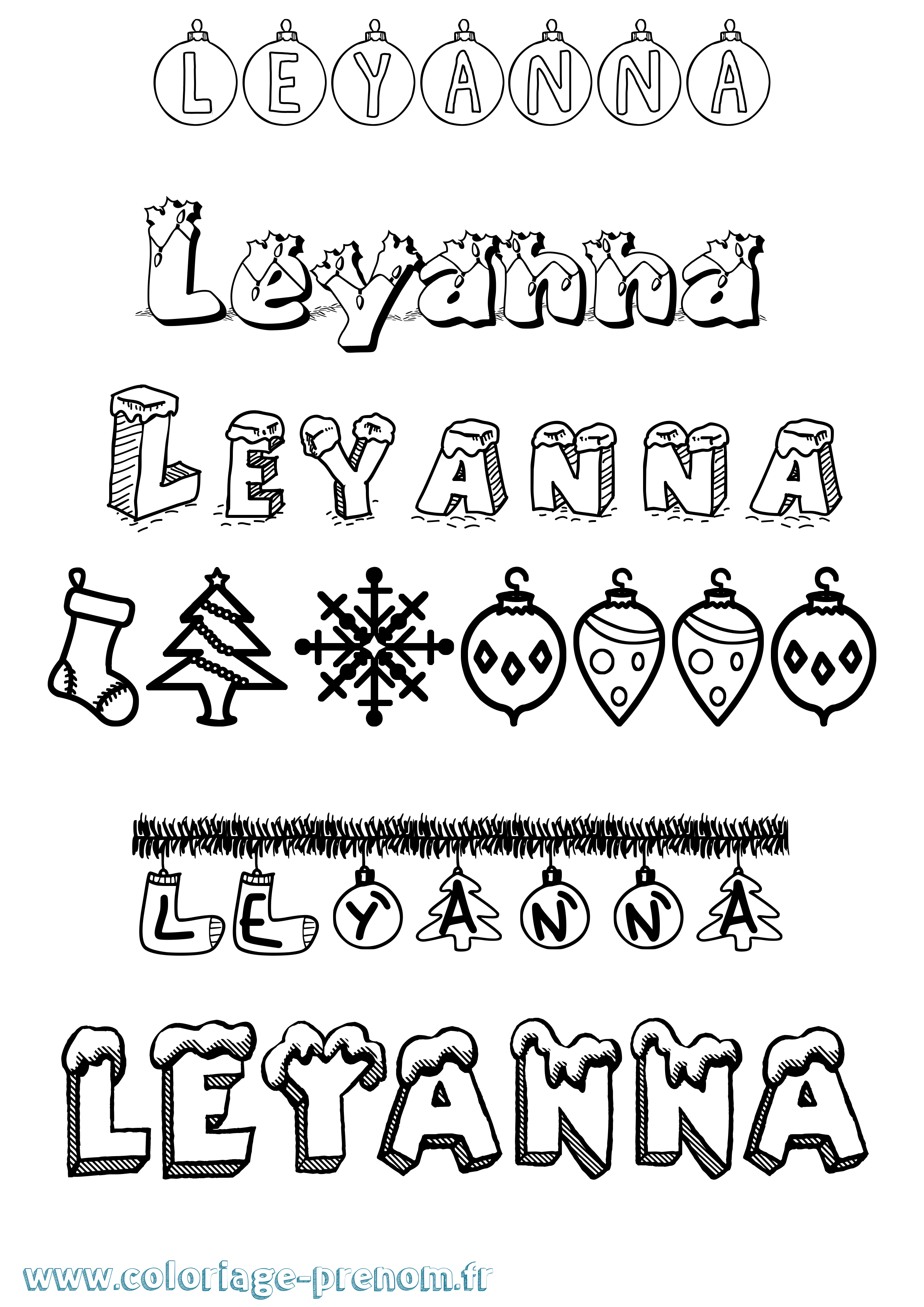 Coloriage Leyanna Noël Coloriage prénom Leyanna Noël
