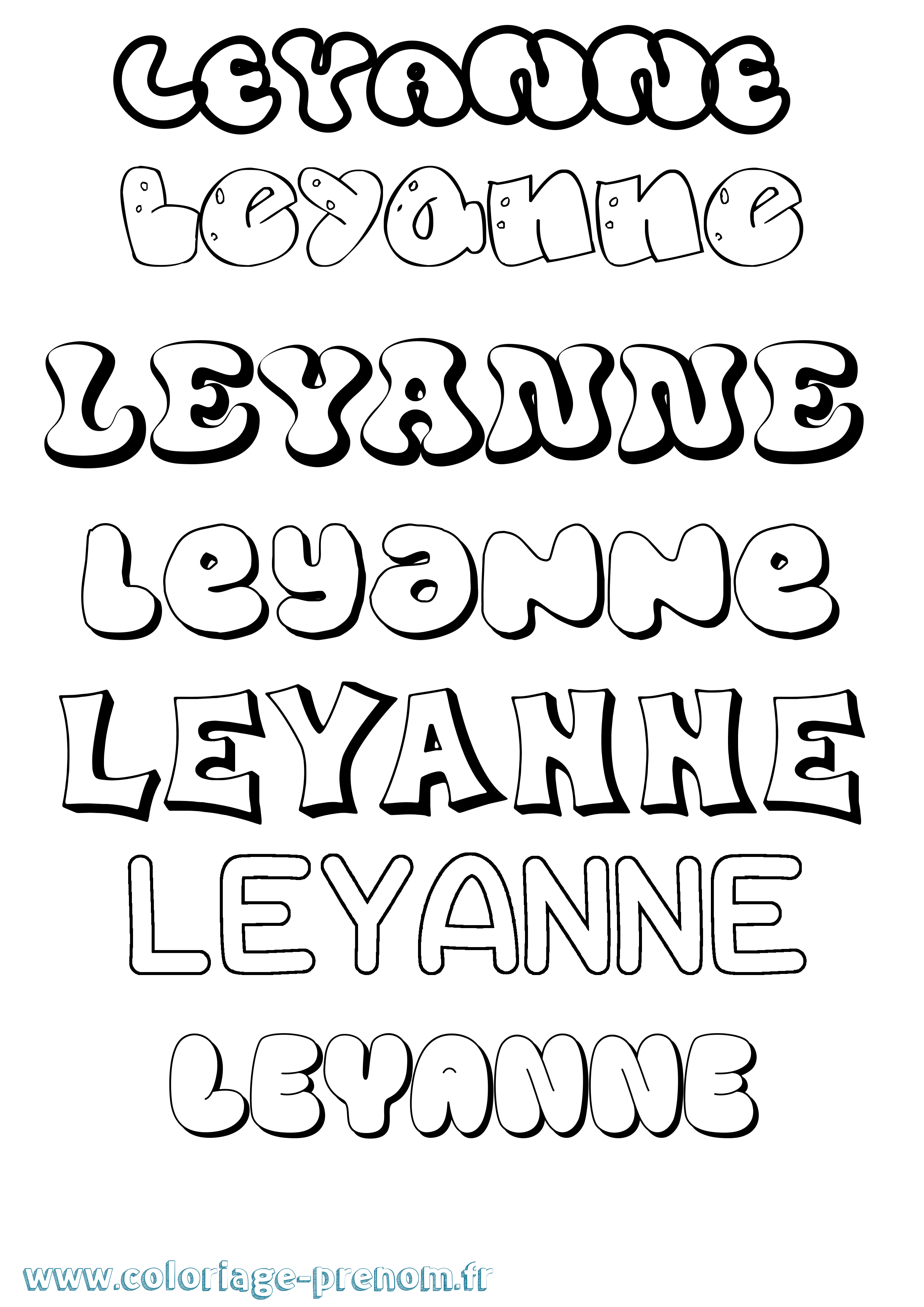 Coloriage Leyanne Bubble Coloriage prénom Leyanne Bubble