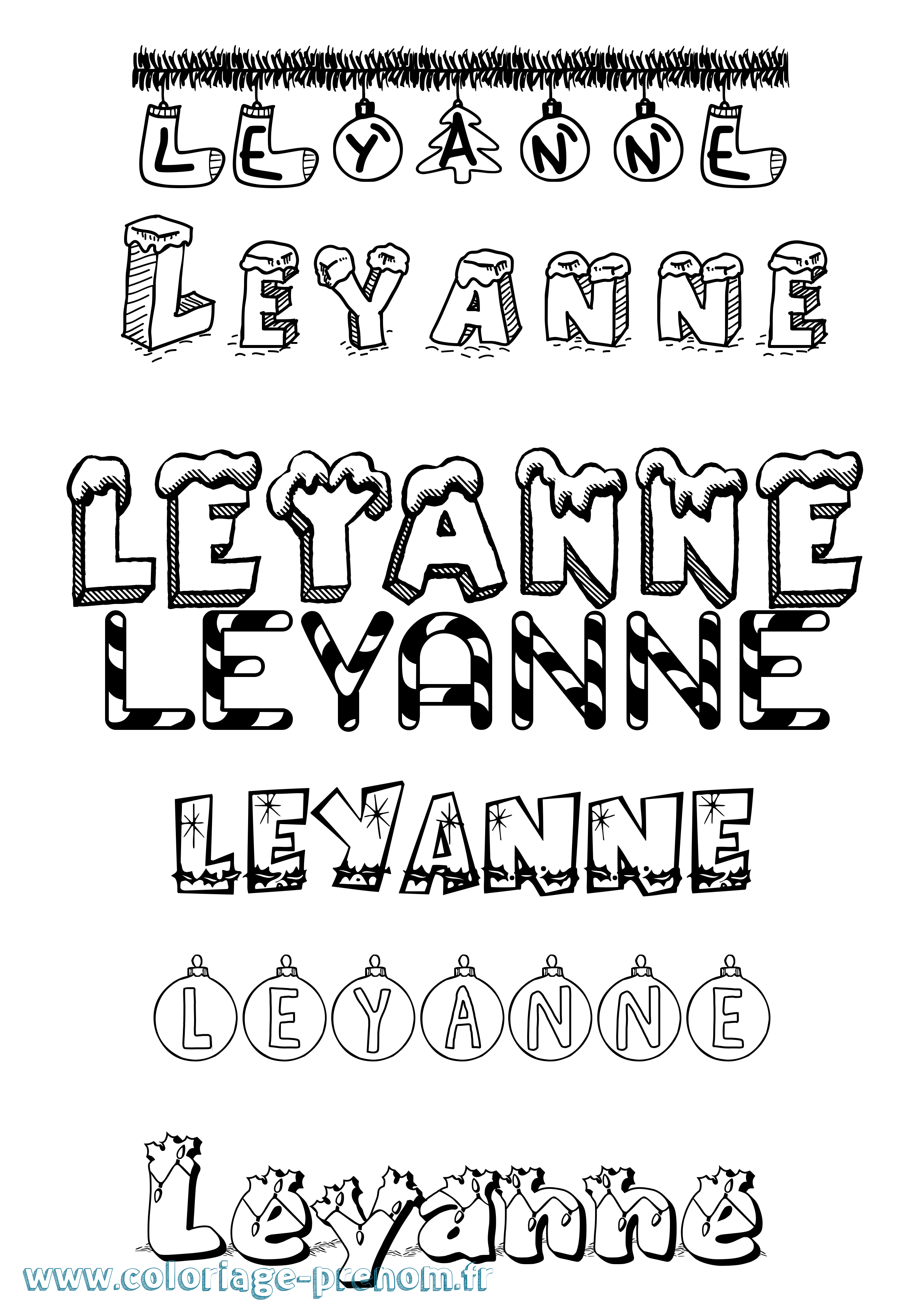 Coloriage Leyanne Noël Coloriage prénom Leyanne Noël