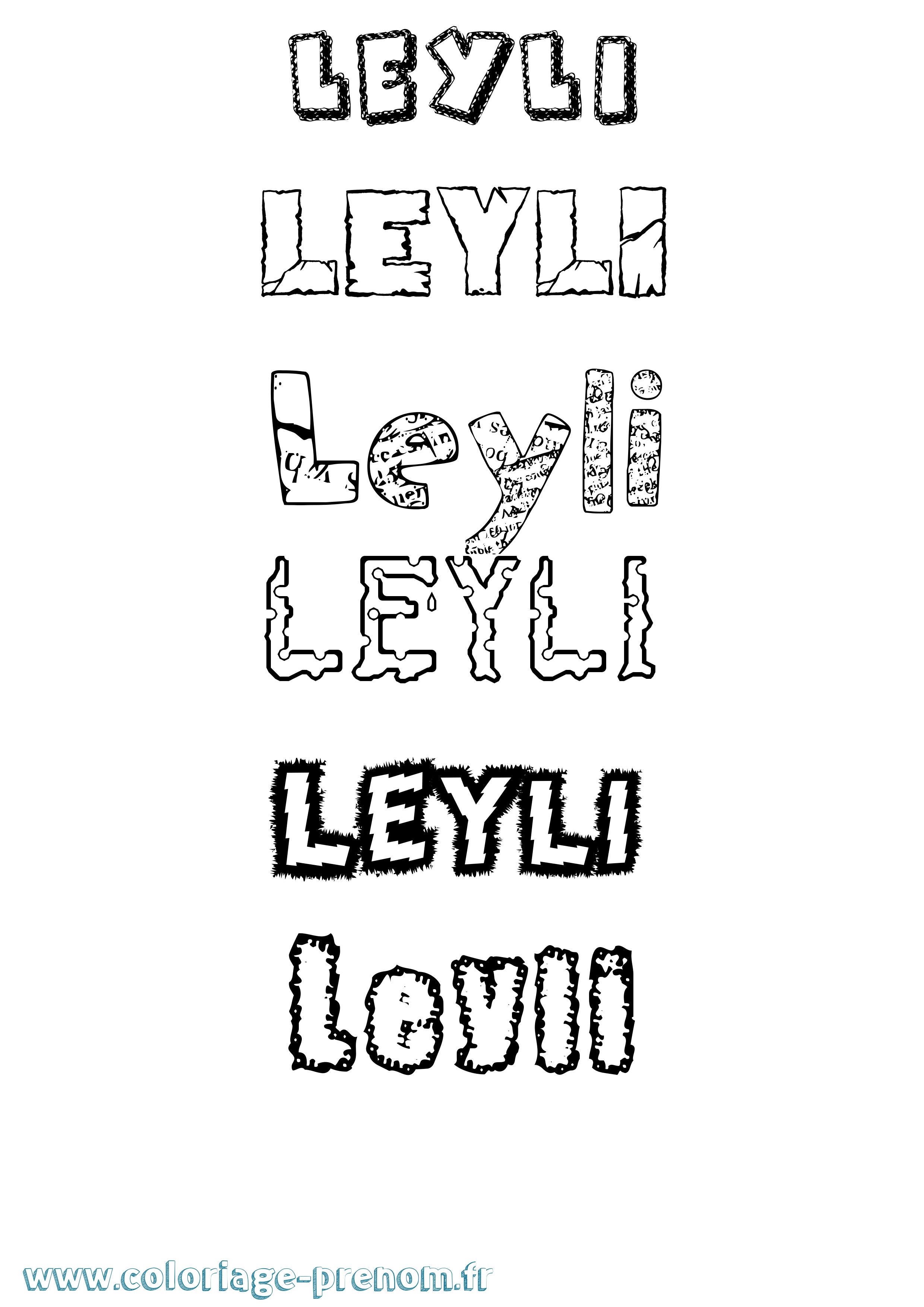 Coloriage Leyli Destructuré Coloriage prénom Leyli Destructuré