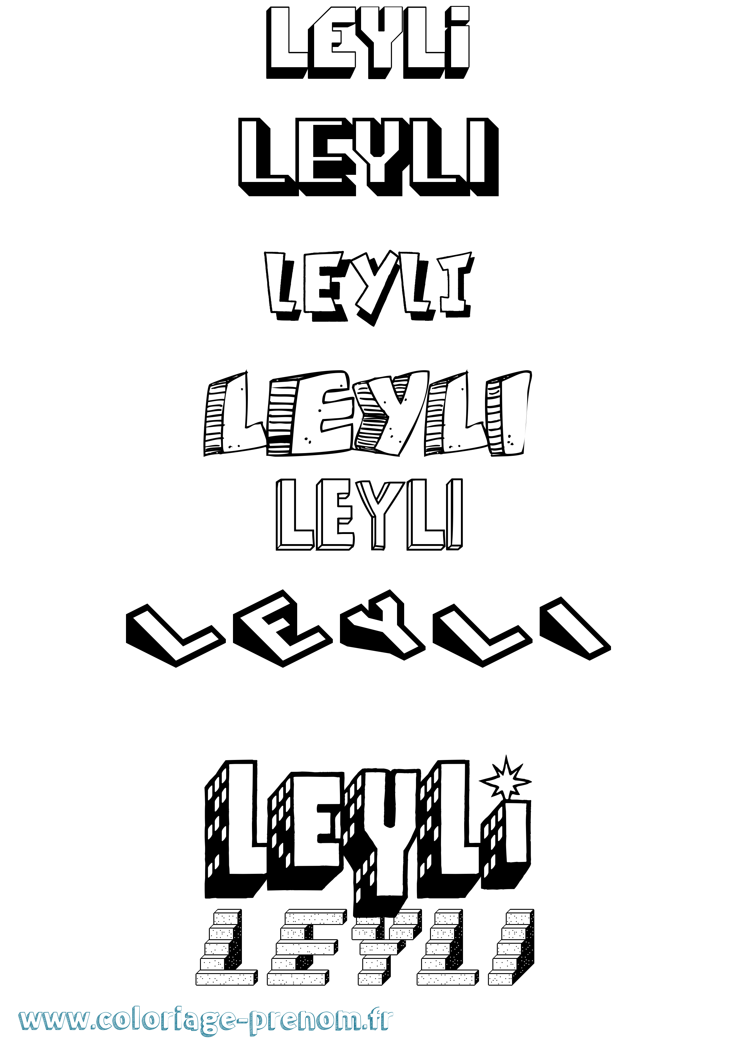 Coloriage Leyli Effet 3D Coloriage prénom Leyli Effet 3D