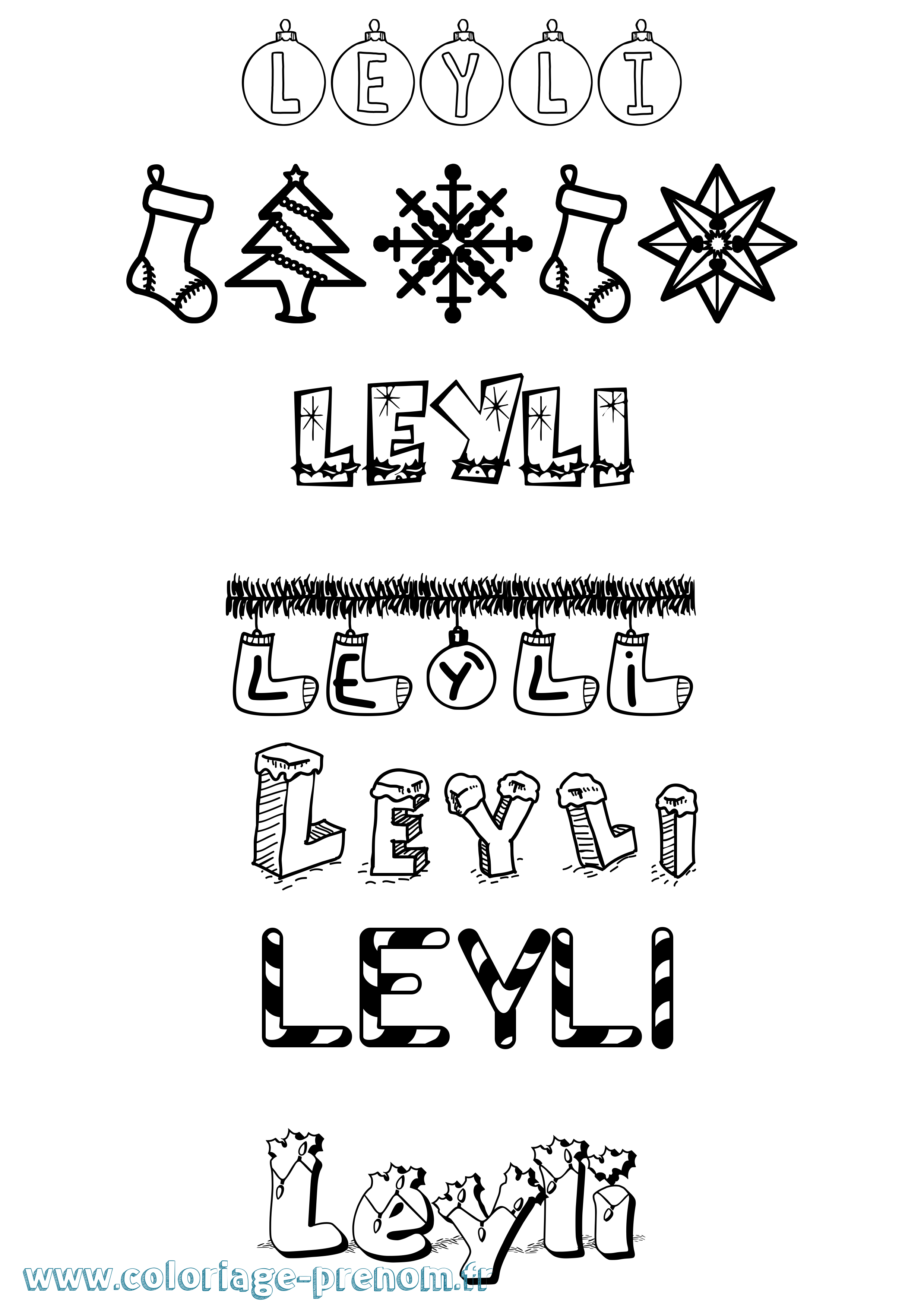 Coloriage Leyli Noël Coloriage prénom Leyli Noël