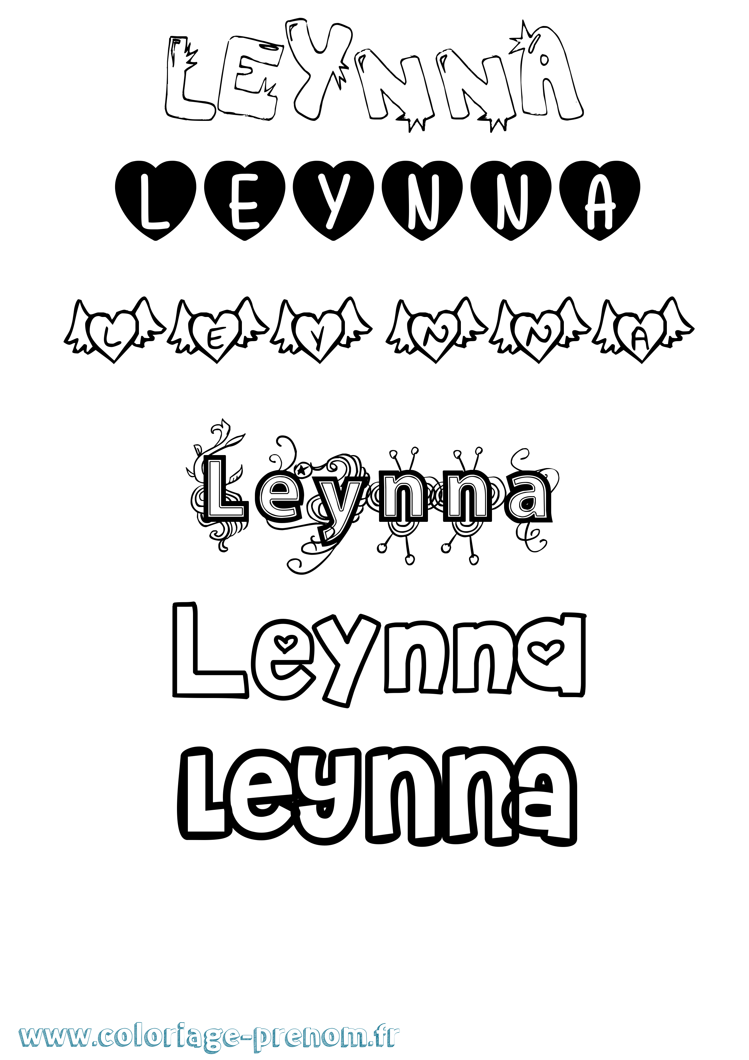 Coloriage Leynna Girly Coloriage prénom Leynna Girly