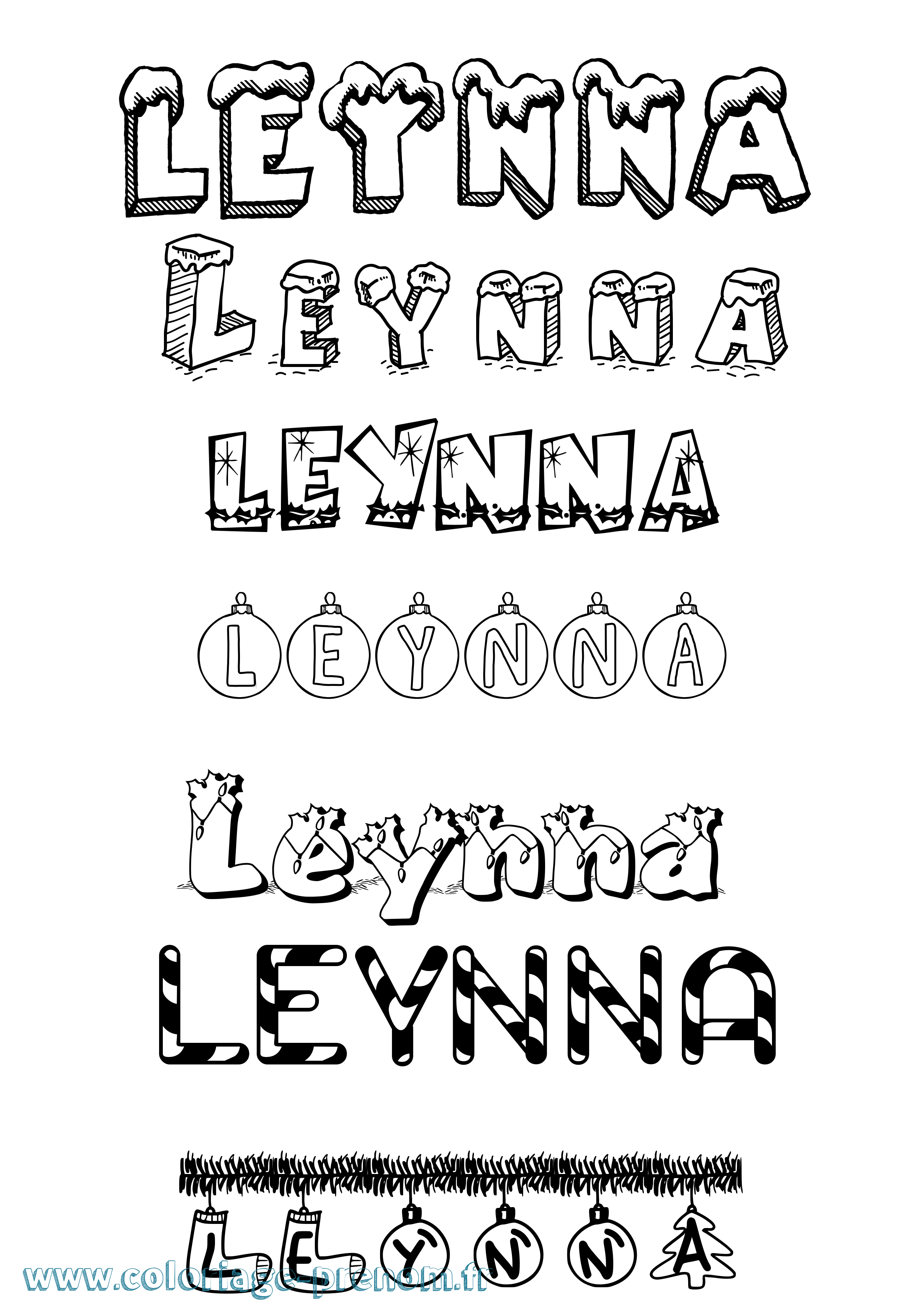 Coloriage Leynna Noël Coloriage prénom Leynna Noël