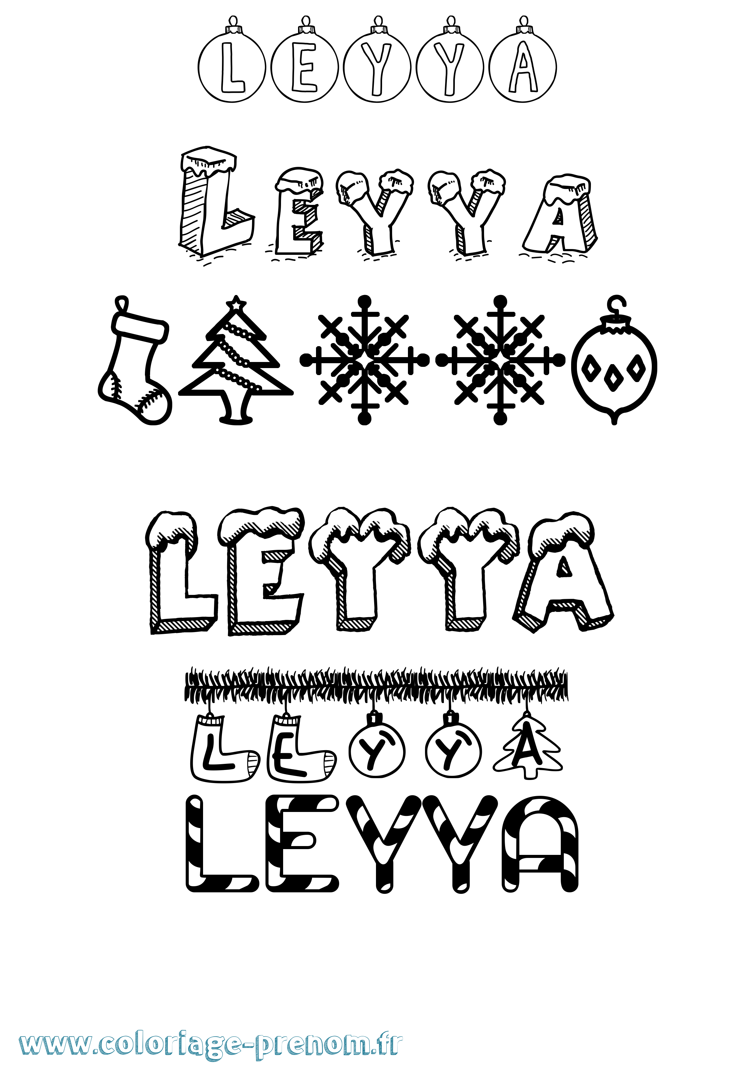 Coloriage Leyya Noël Coloriage prénom Leyya Noël