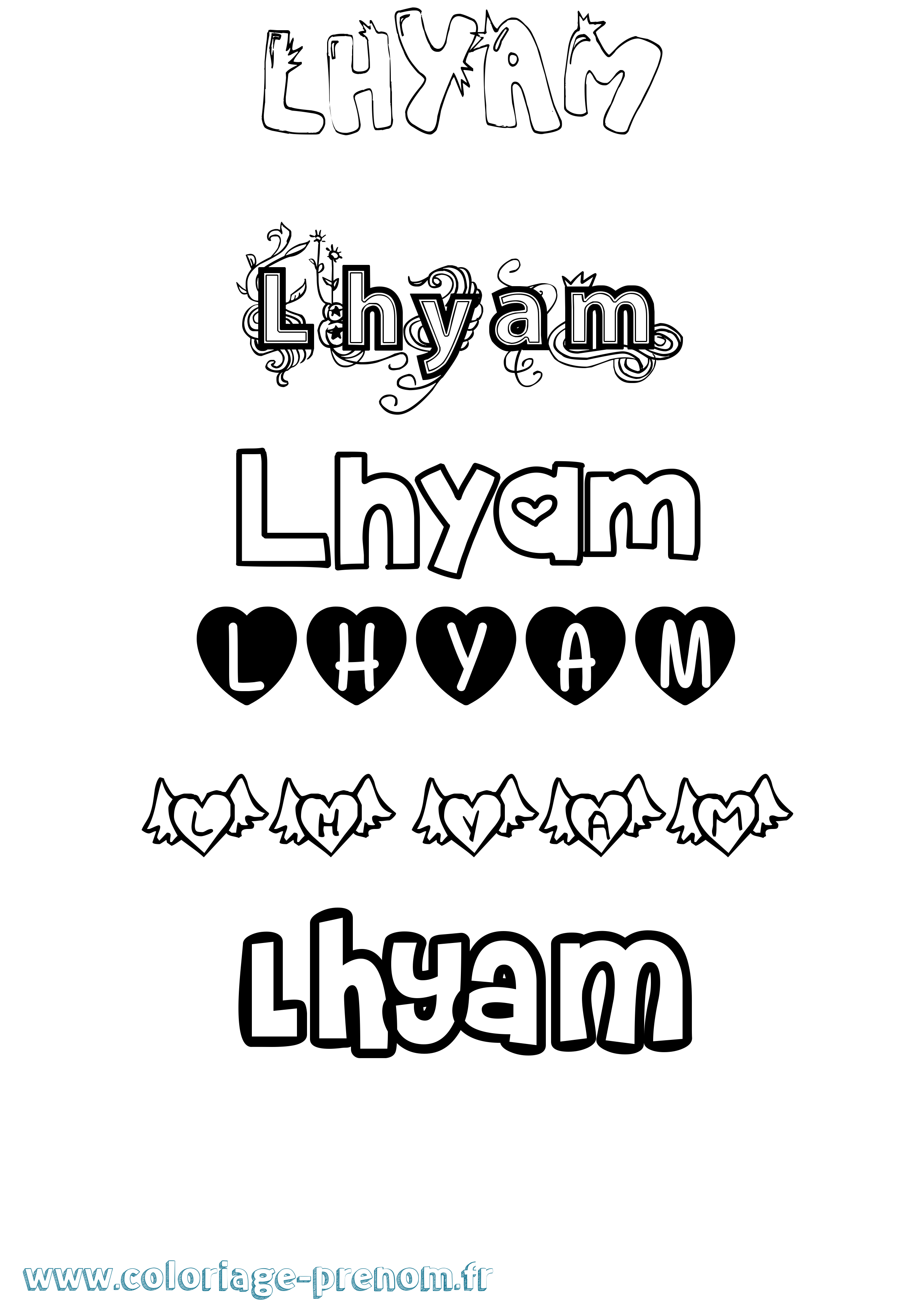 Coloriage Lhyam Girly Coloriage prénom Lhyam Girly