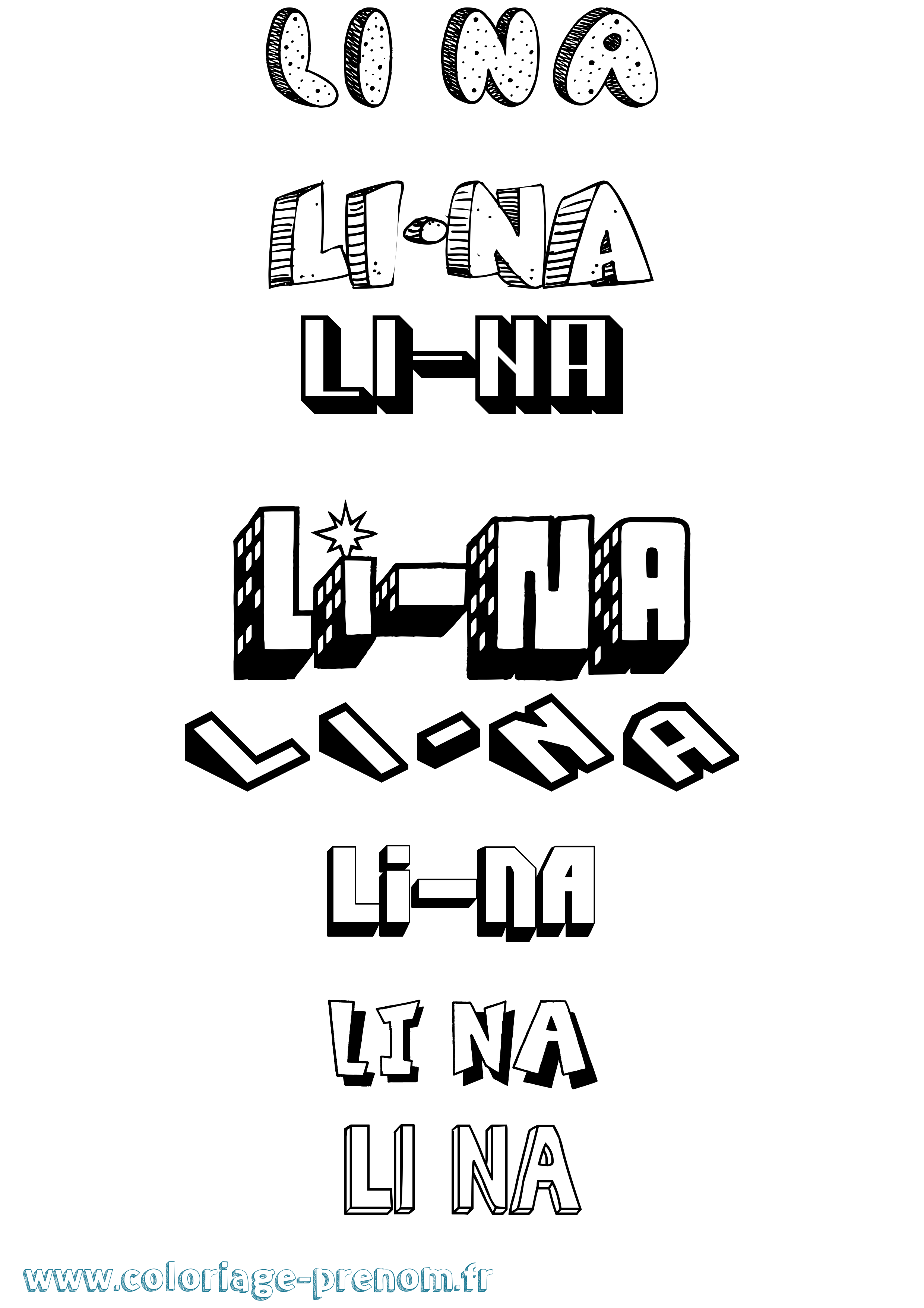 Coloriage Li-Na Effet 3D Coloriage prénom Li-Na Effet 3D
