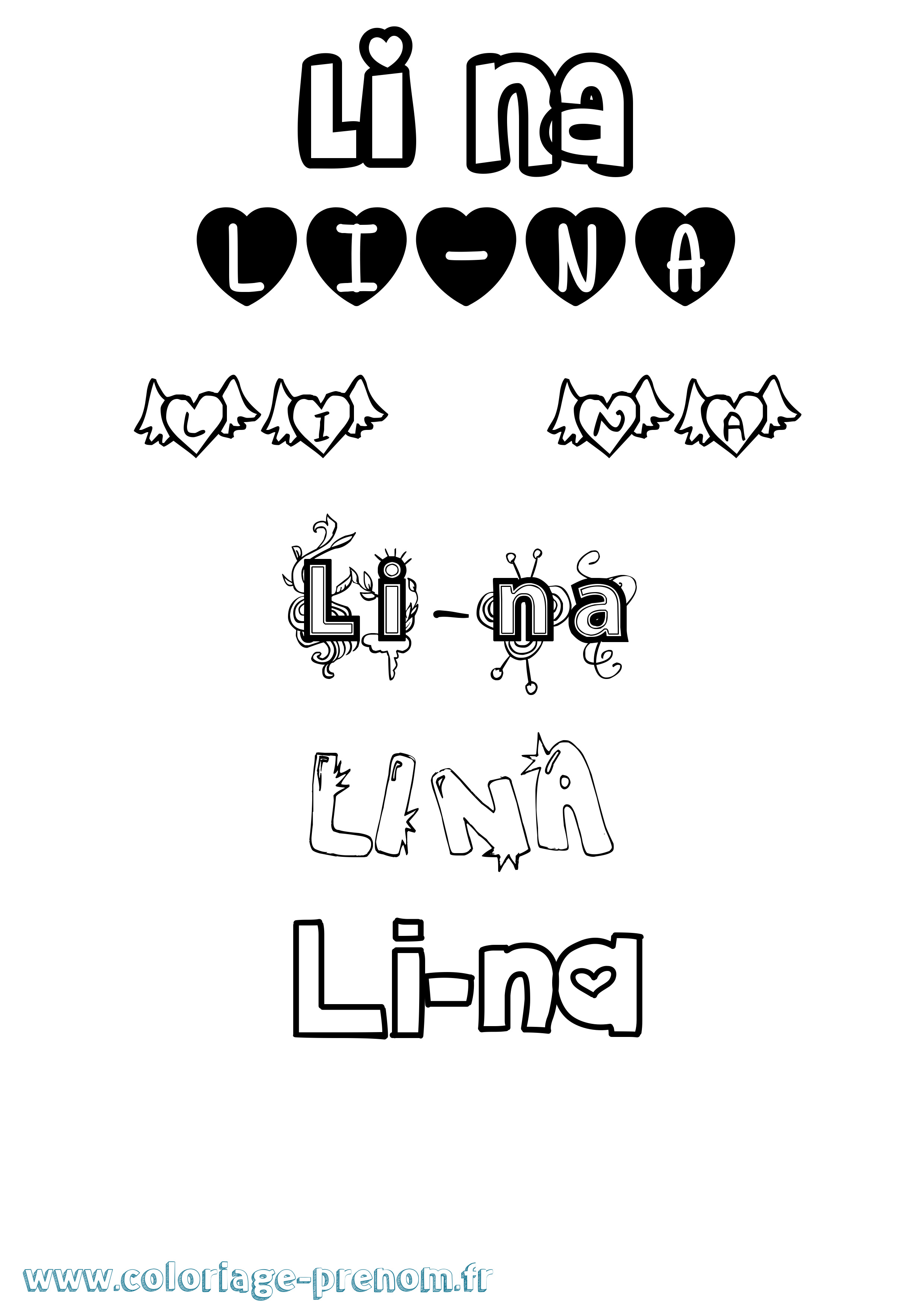 Coloriage Li-Na Girly Coloriage prénom Li-Na Girly