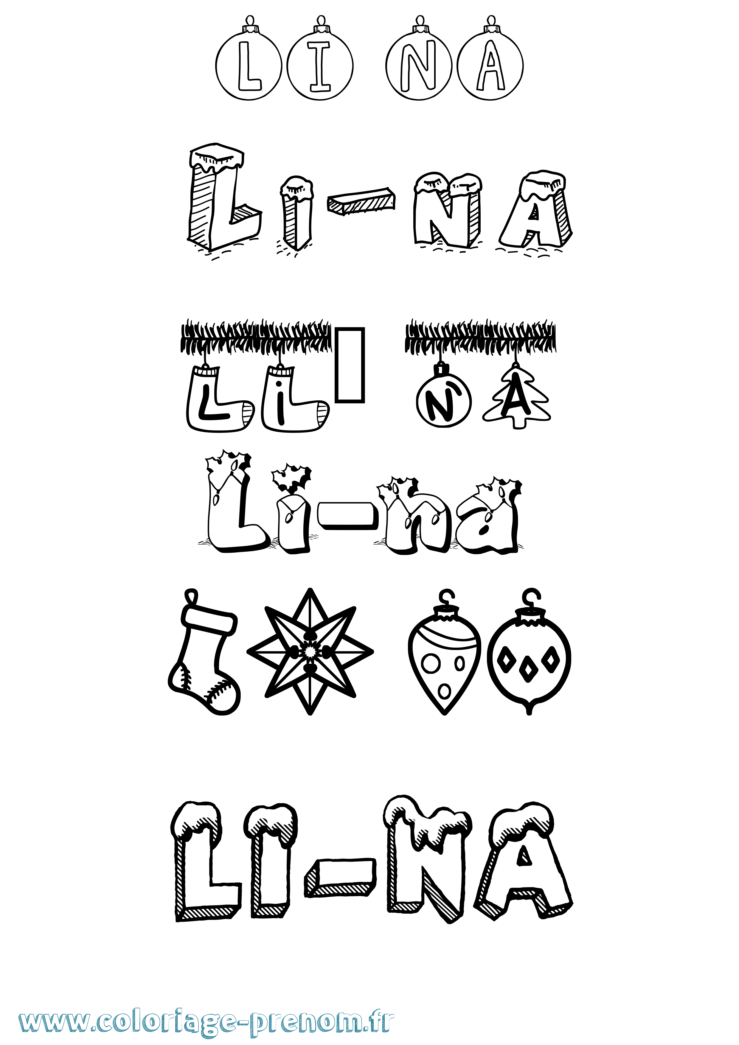 Coloriage Li-Na Noël Coloriage prénom Li-Na Noël