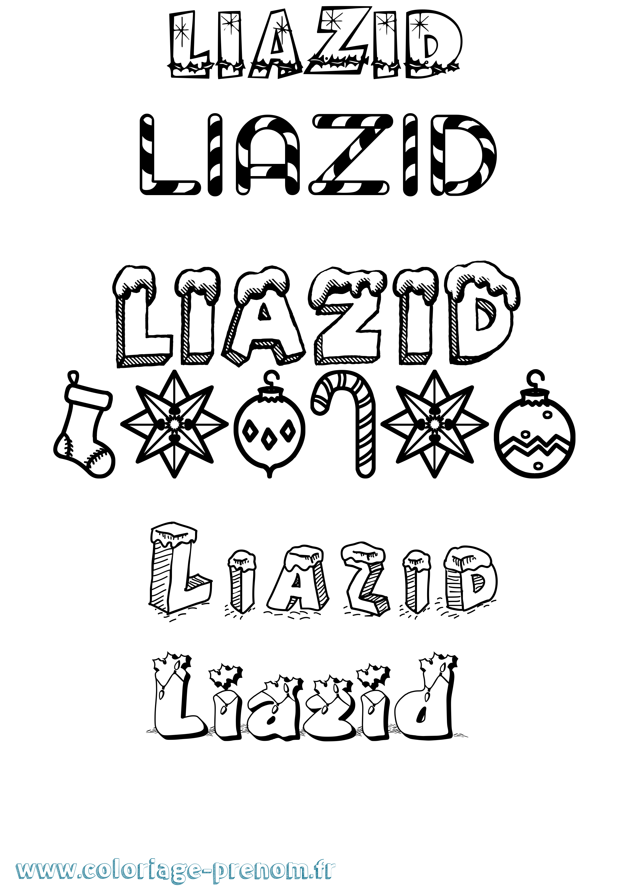 Coloriage Liazid Noël Coloriage prénom Liazid Noël