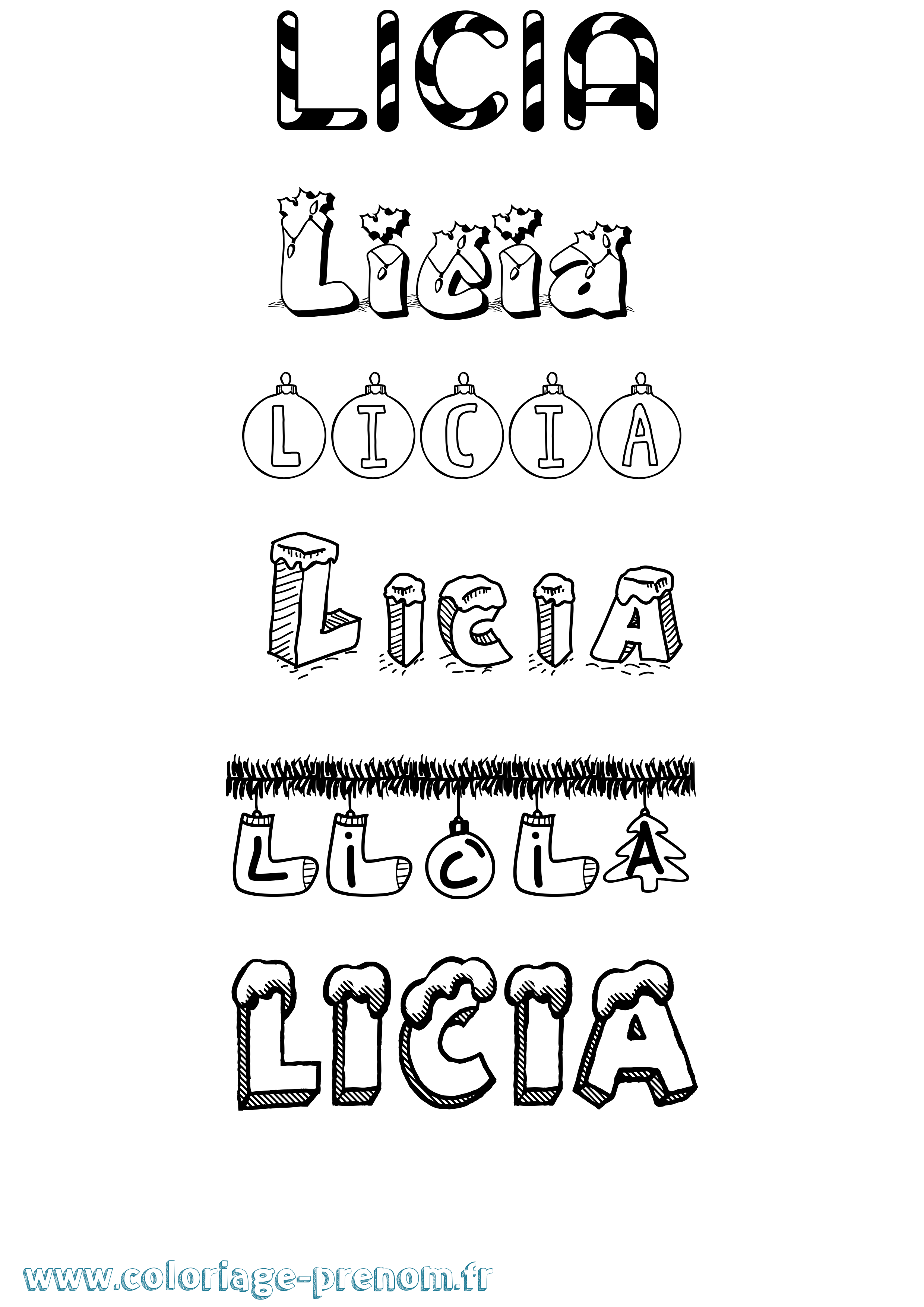 Coloriage Licia Noël Coloriage prénom Licia Noël