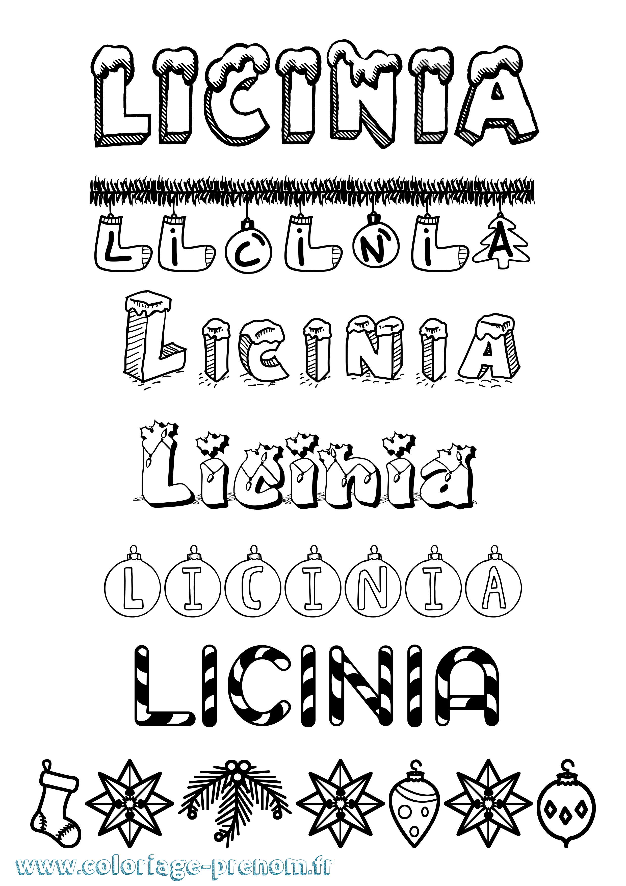 Coloriage Licinia Noël Coloriage prénom Licinia Noël