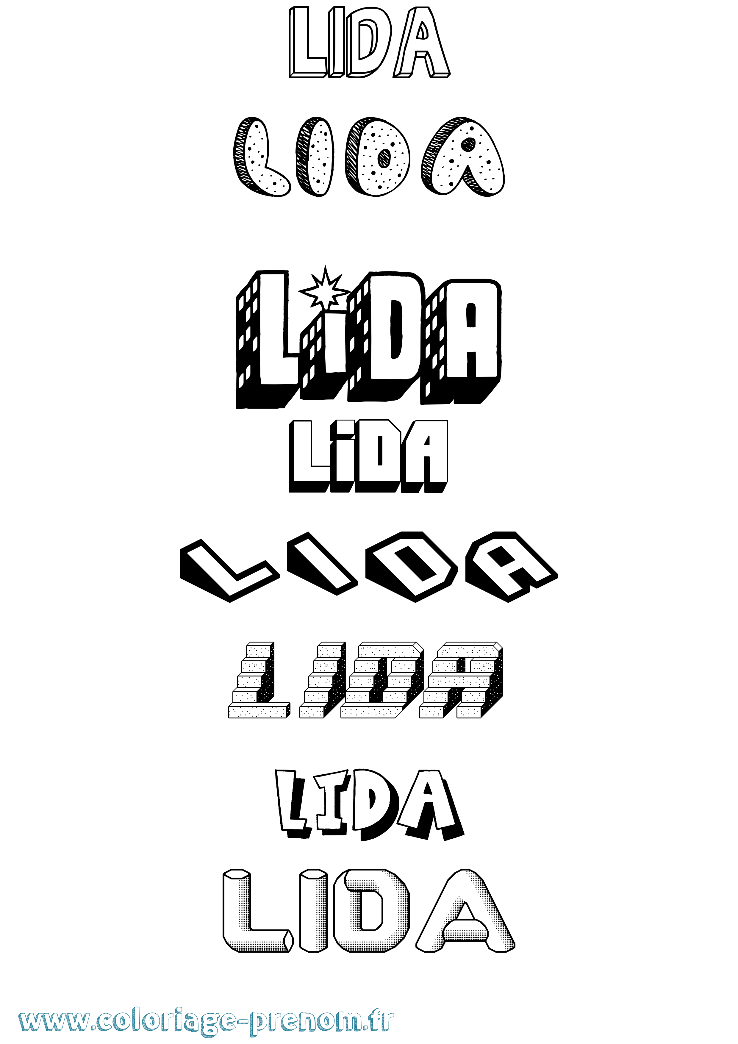 Coloriage Lida Effet 3D Coloriage prénom Lida Effet 3D