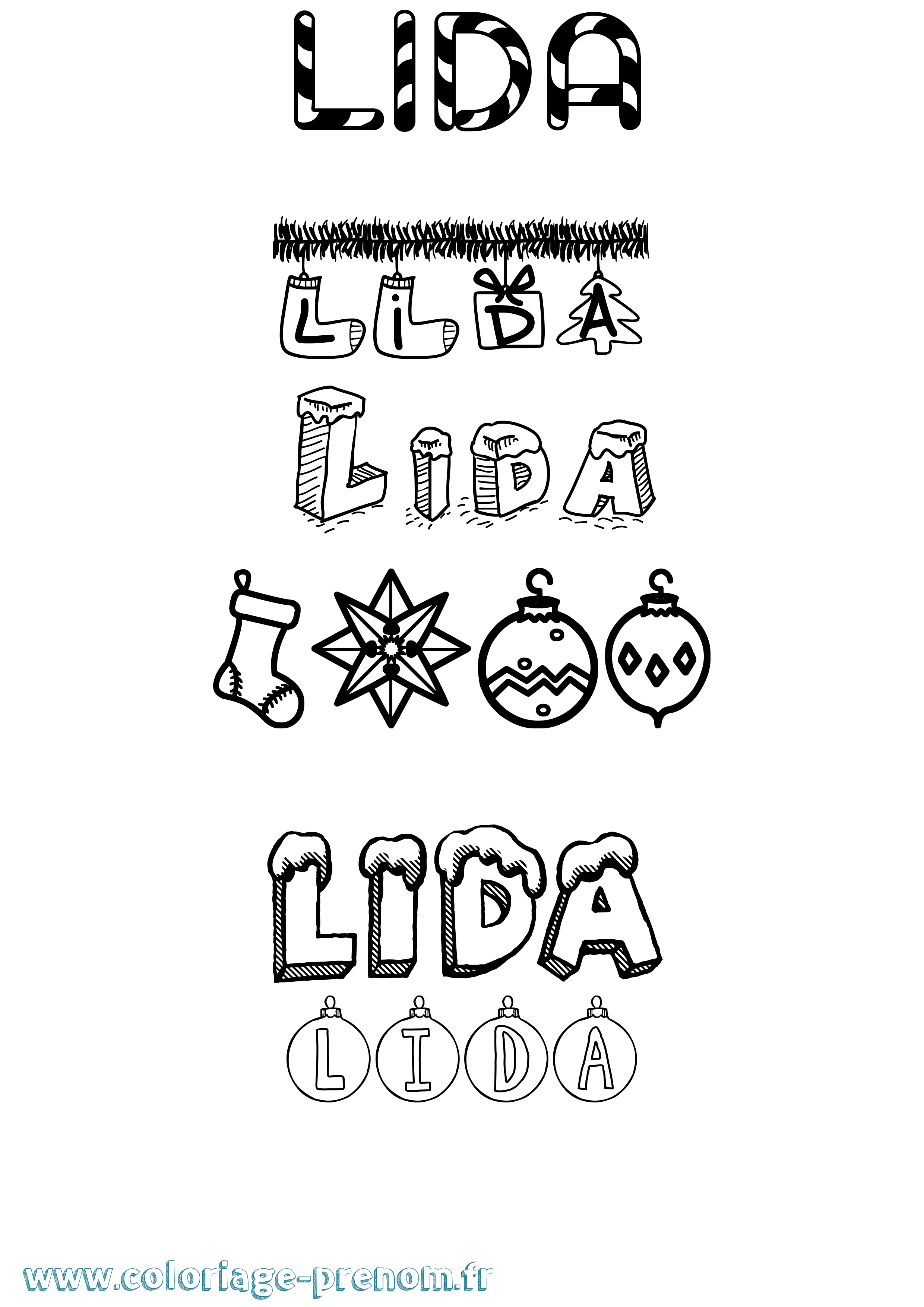 Coloriage Lida Noël Coloriage prénom Lida Noël