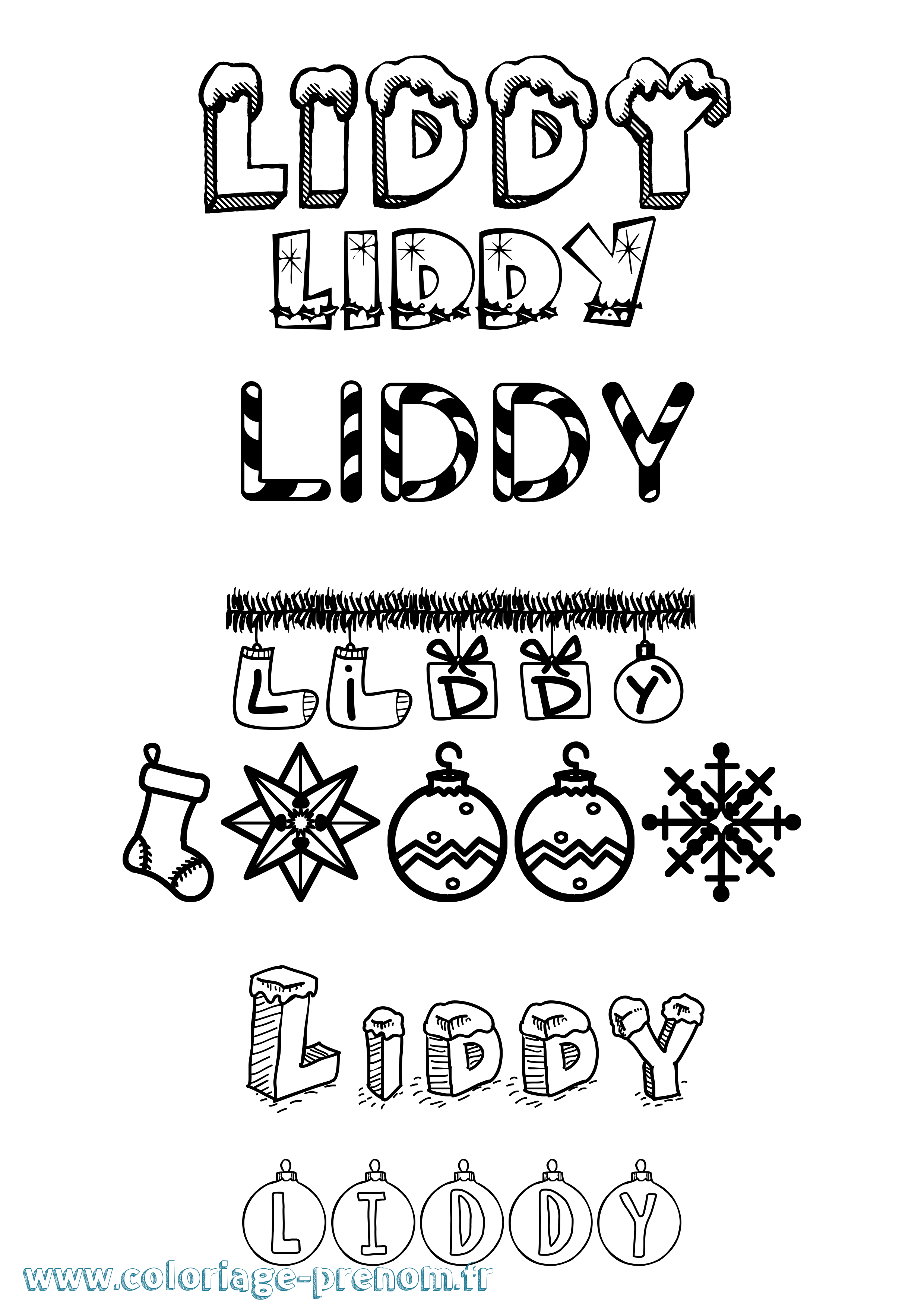 Coloriage Liddy Noël Coloriage prénom Liddy Noël