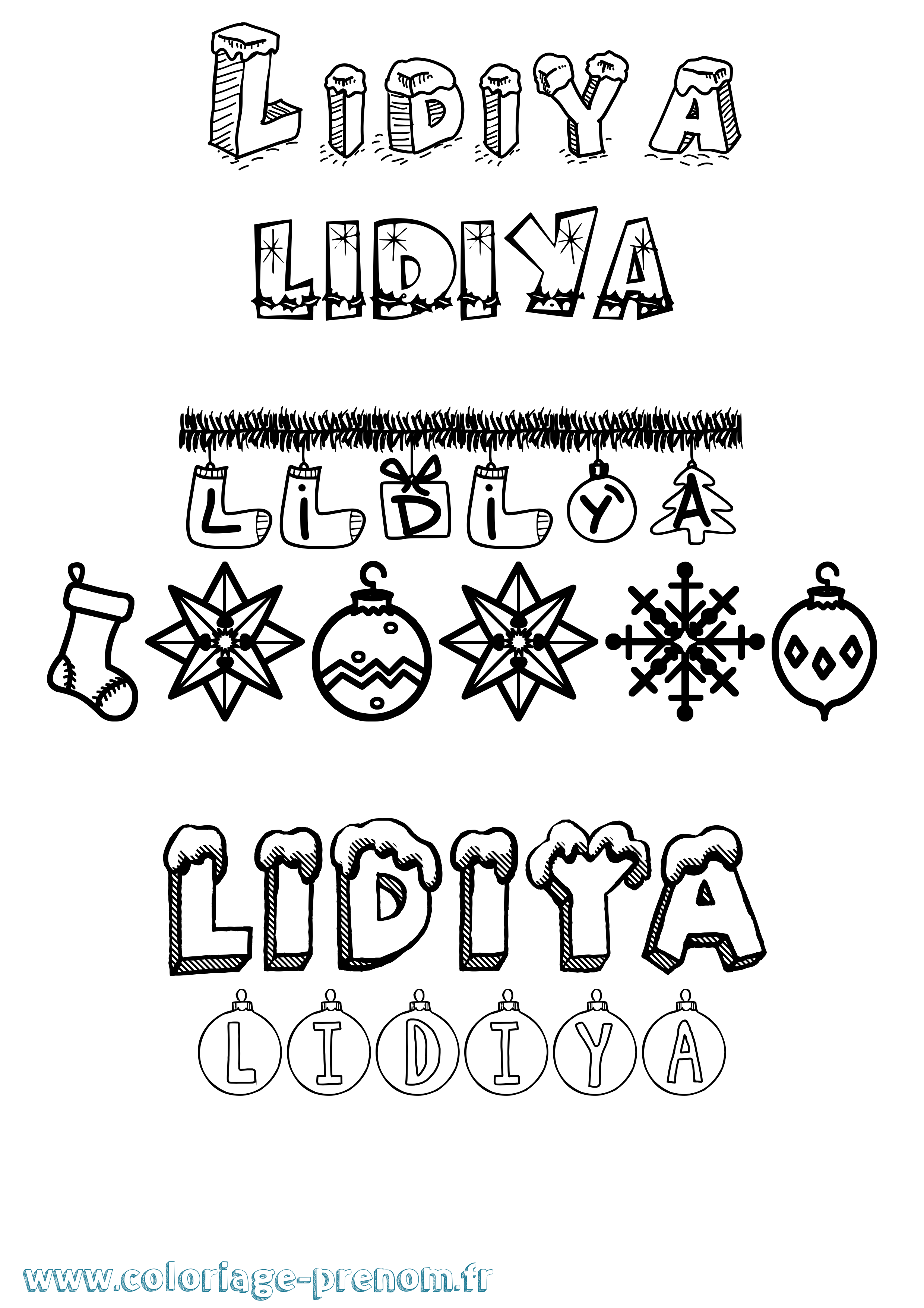 Coloriage Lidiya Noël Coloriage prénom Lidiya Noël