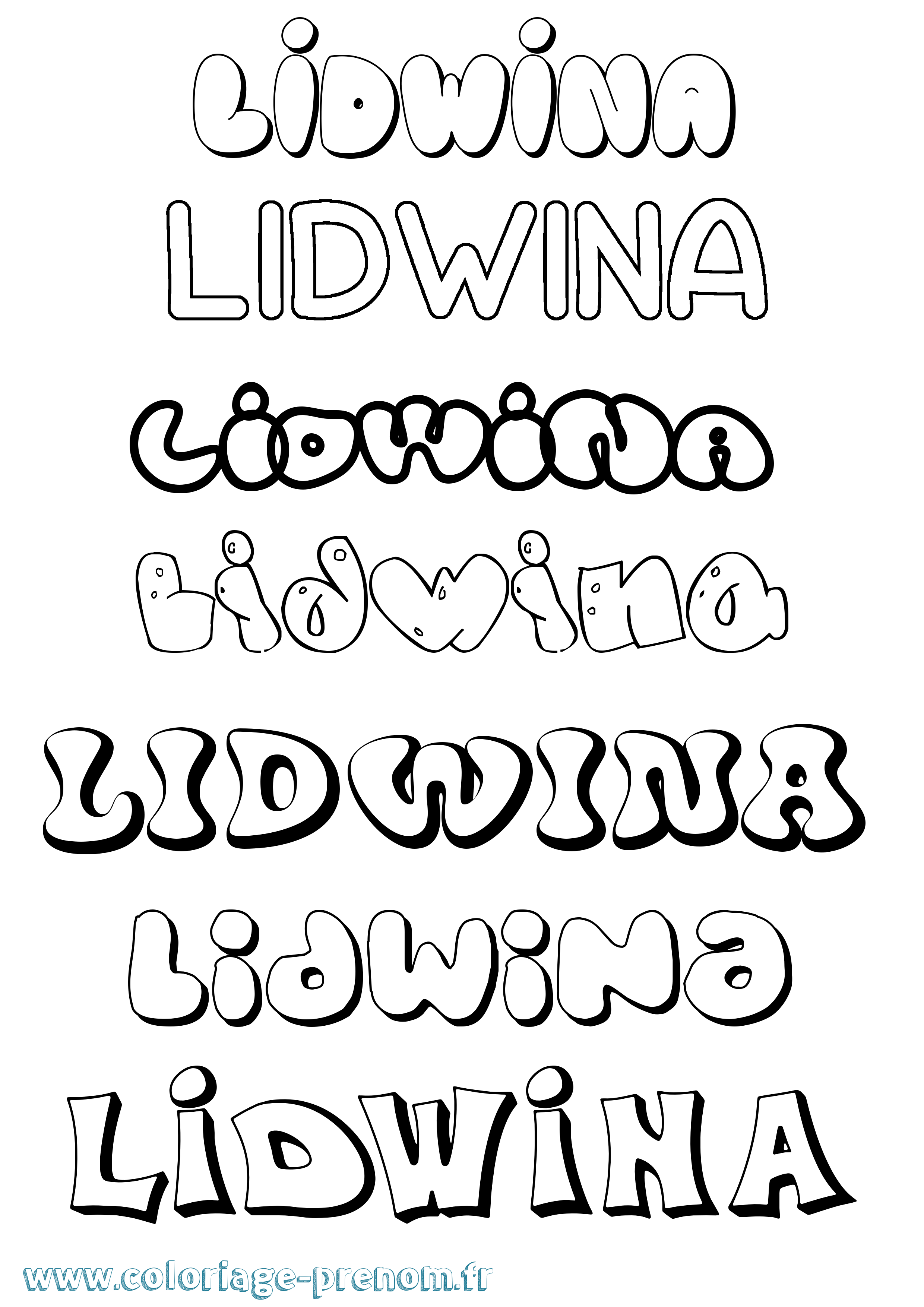 Coloriage Lidwina Bubble Coloriage prénom Lidwina Bubble
