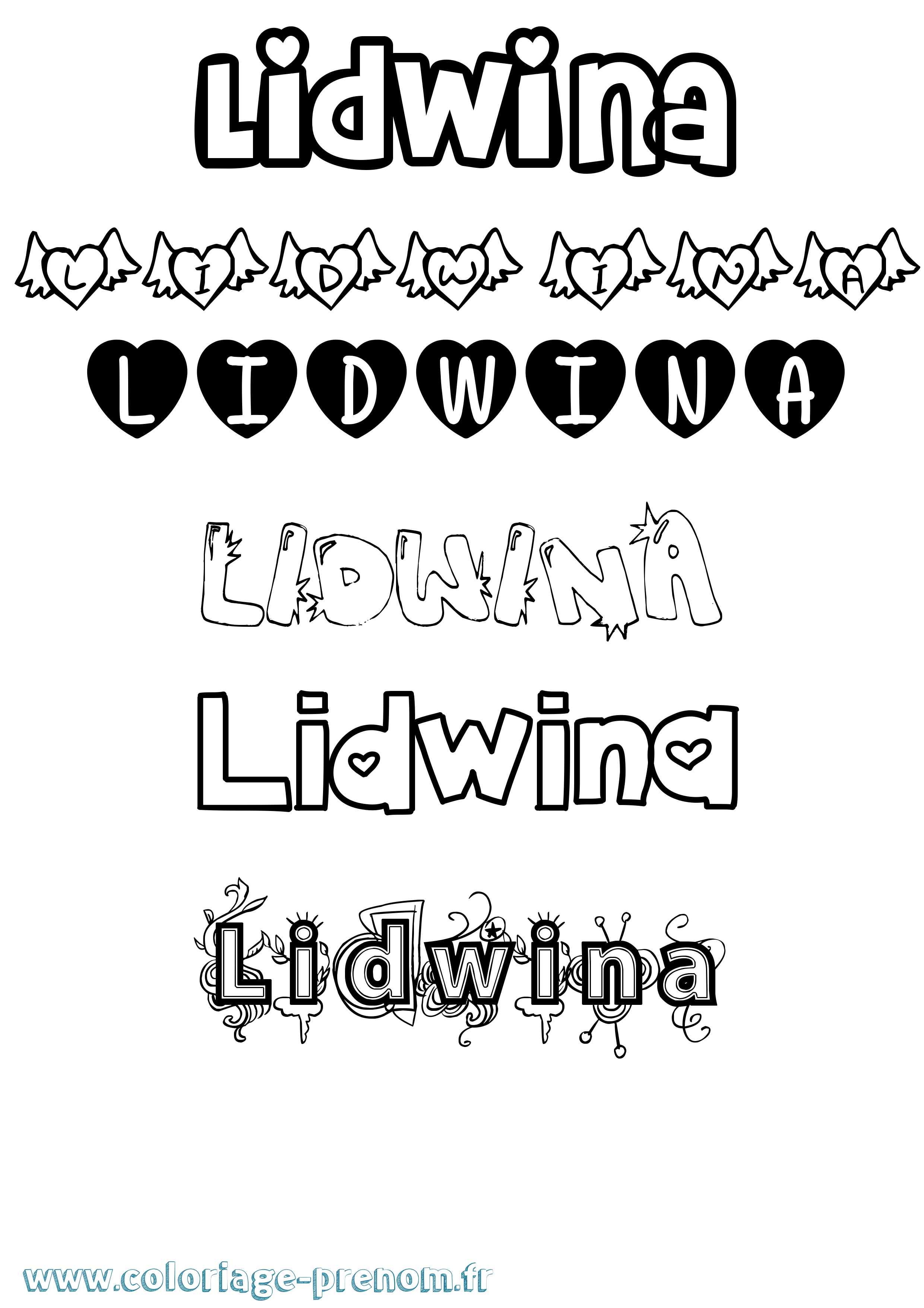 Coloriage Lidwina Girly Coloriage prénom Lidwina Girly