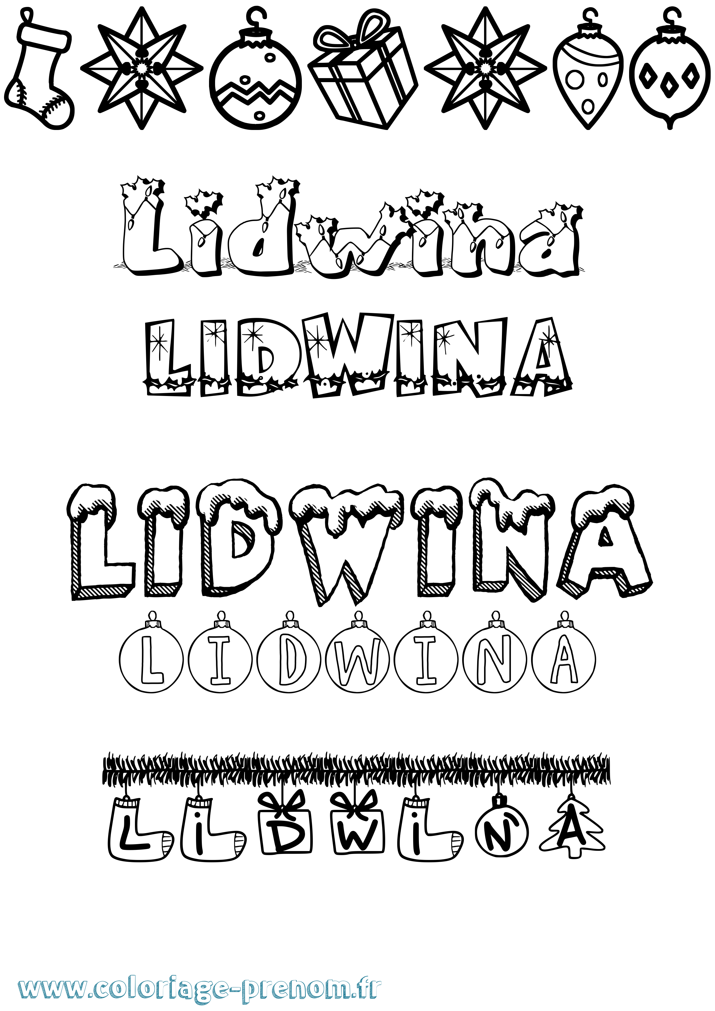 Coloriage Lidwina Noël Coloriage prénom Lidwina Noël