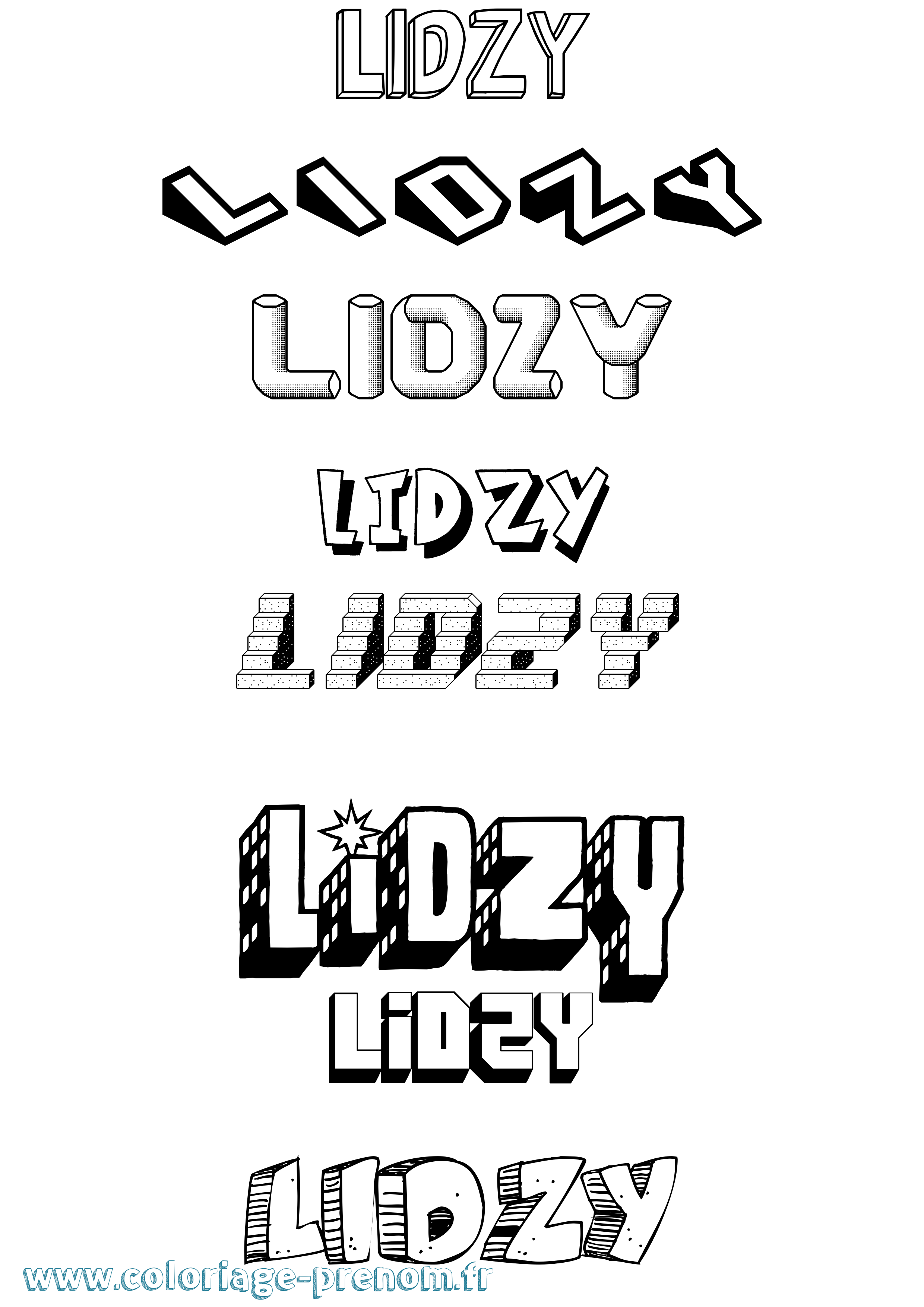 Coloriage Lidzy Effet 3D Coloriage prénom Lidzy Effet 3D