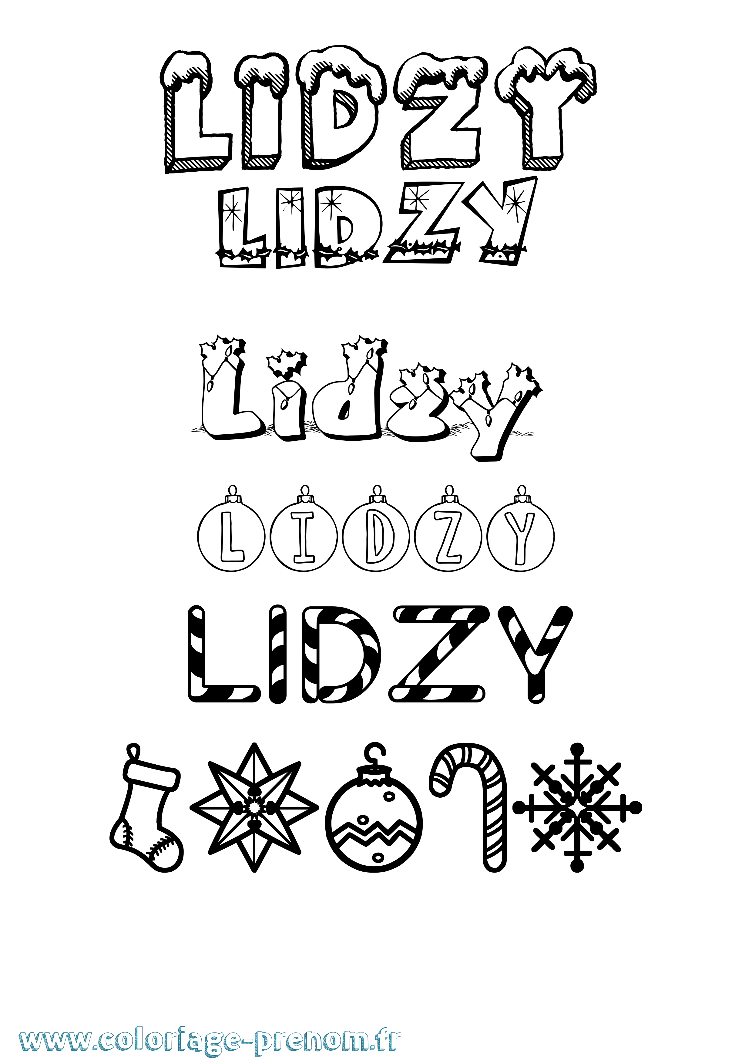 Coloriage Lidzy Noël Coloriage prénom Lidzy Noël