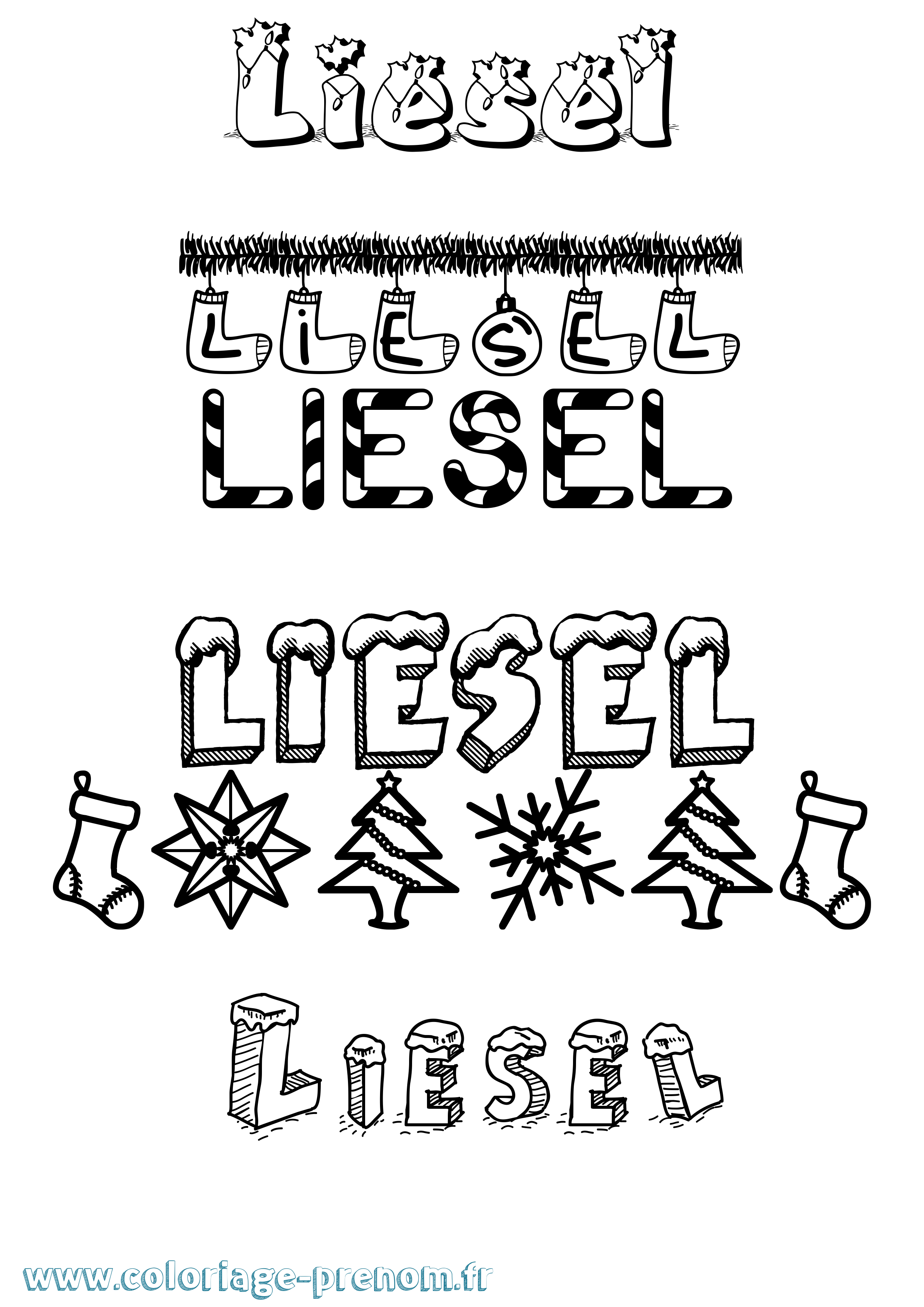 Coloriage Liesel Noël Coloriage prénom Liesel Noël