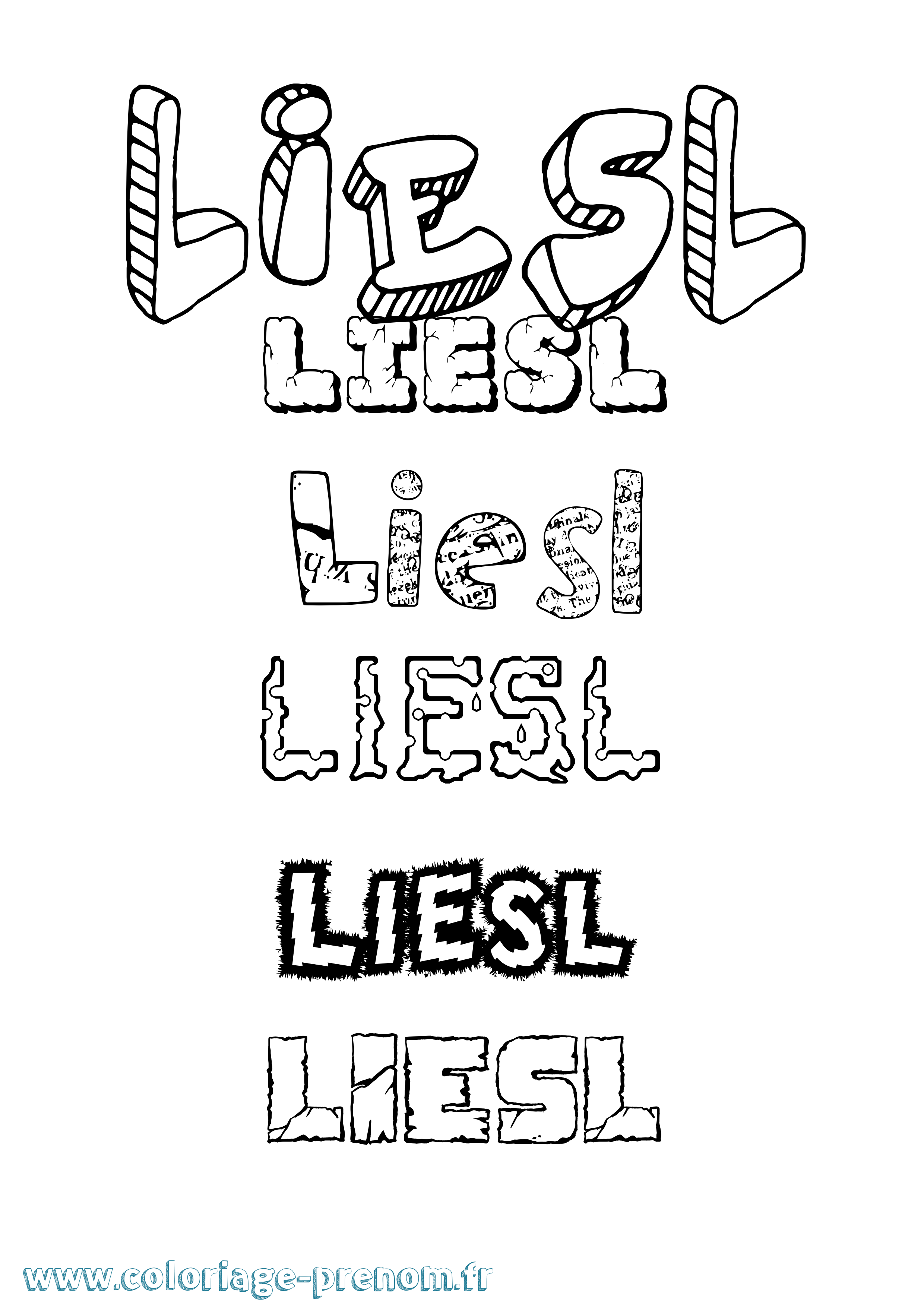 Coloriage Liesl Destructuré Coloriage prénom Liesl Destructuré