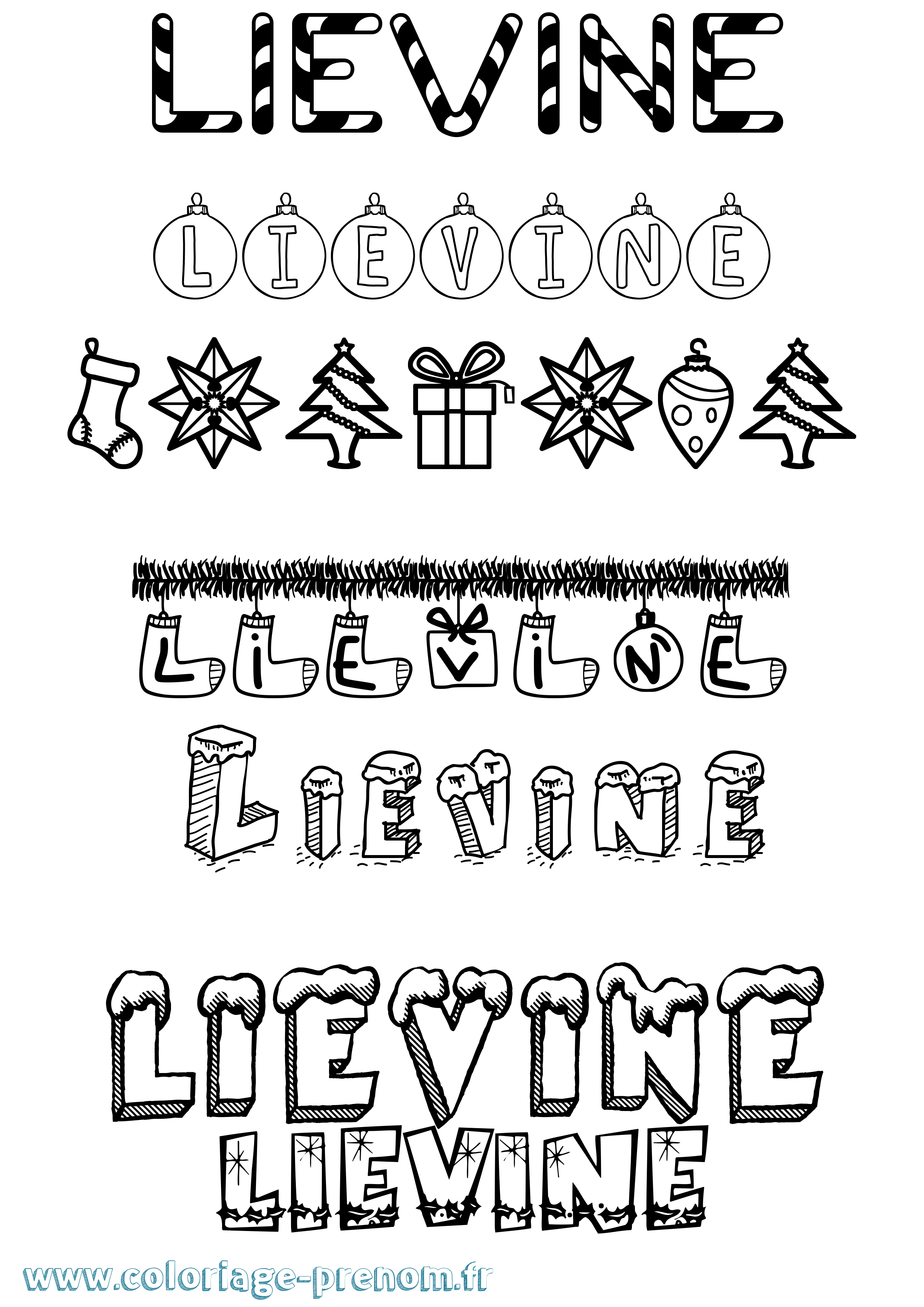 Coloriage Lievine Noël Coloriage prénom Lievine Noël