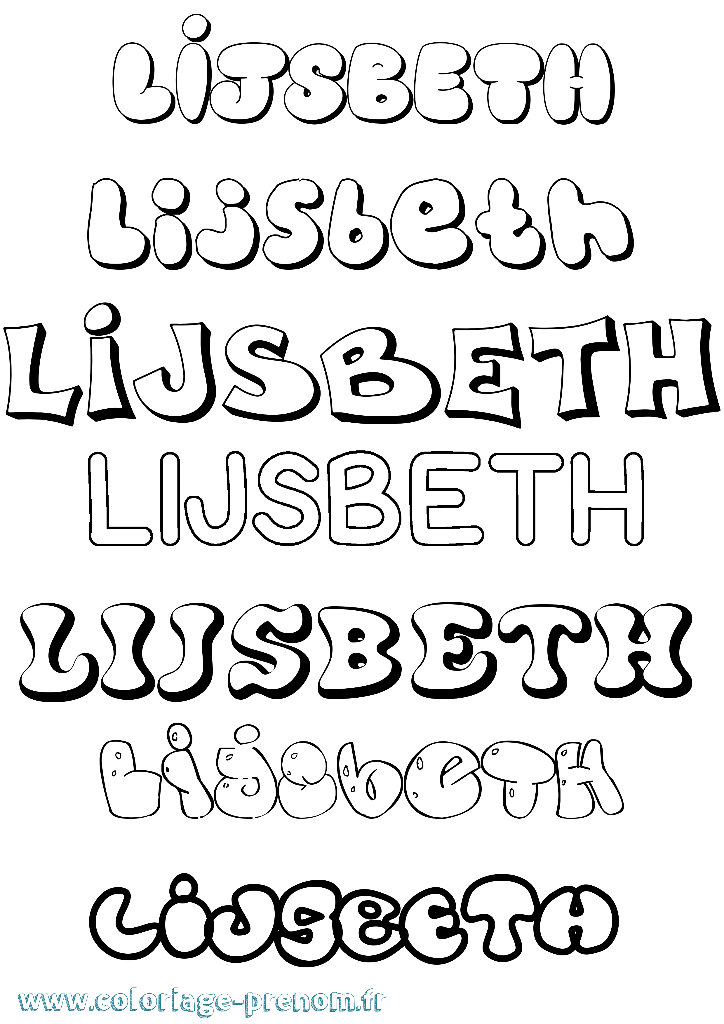 Coloriage Lijsbeth Bubble Coloriage prénom Lijsbeth Bubble