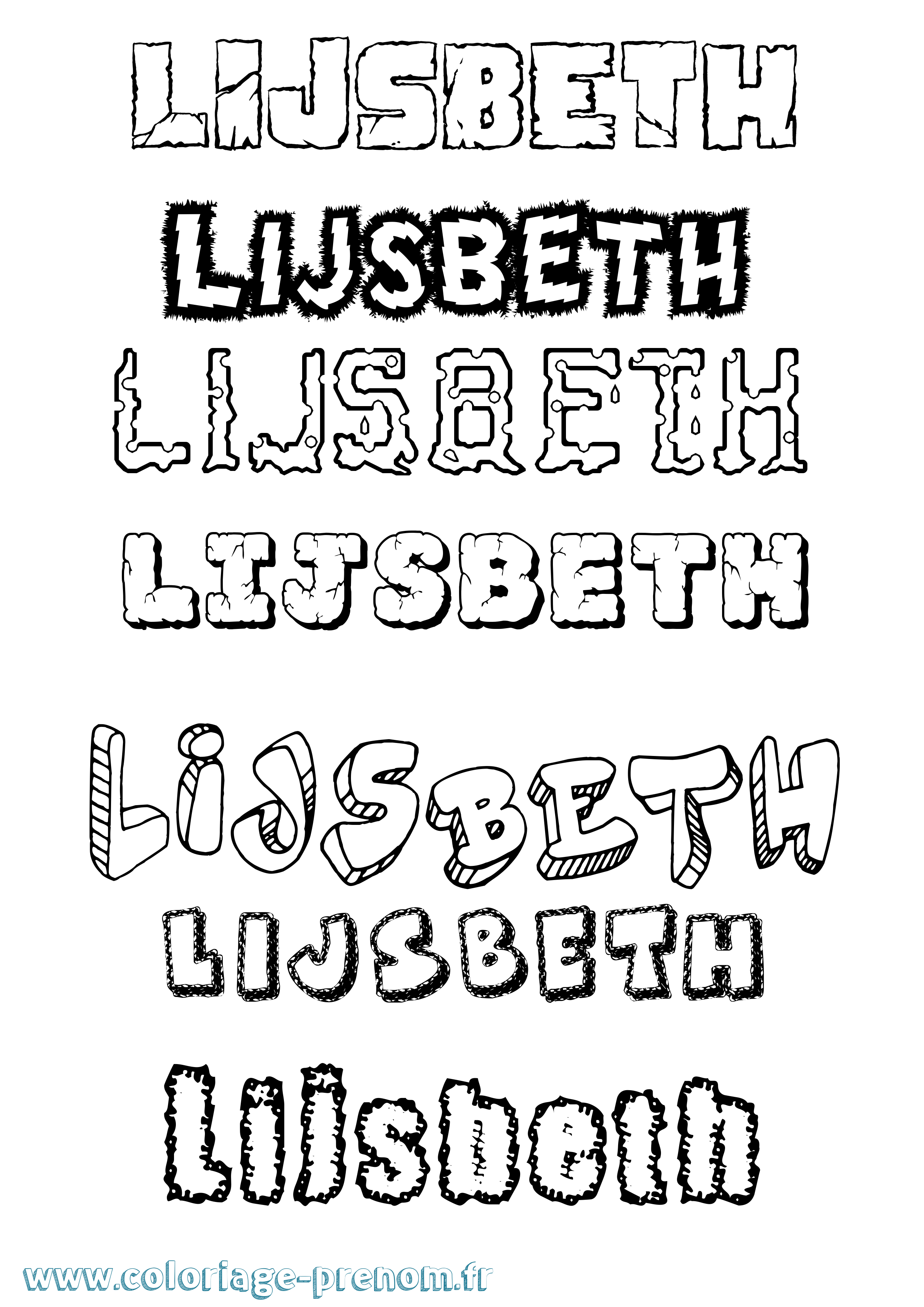 Coloriage Lijsbeth Destructuré Coloriage prénom Lijsbeth Destructuré