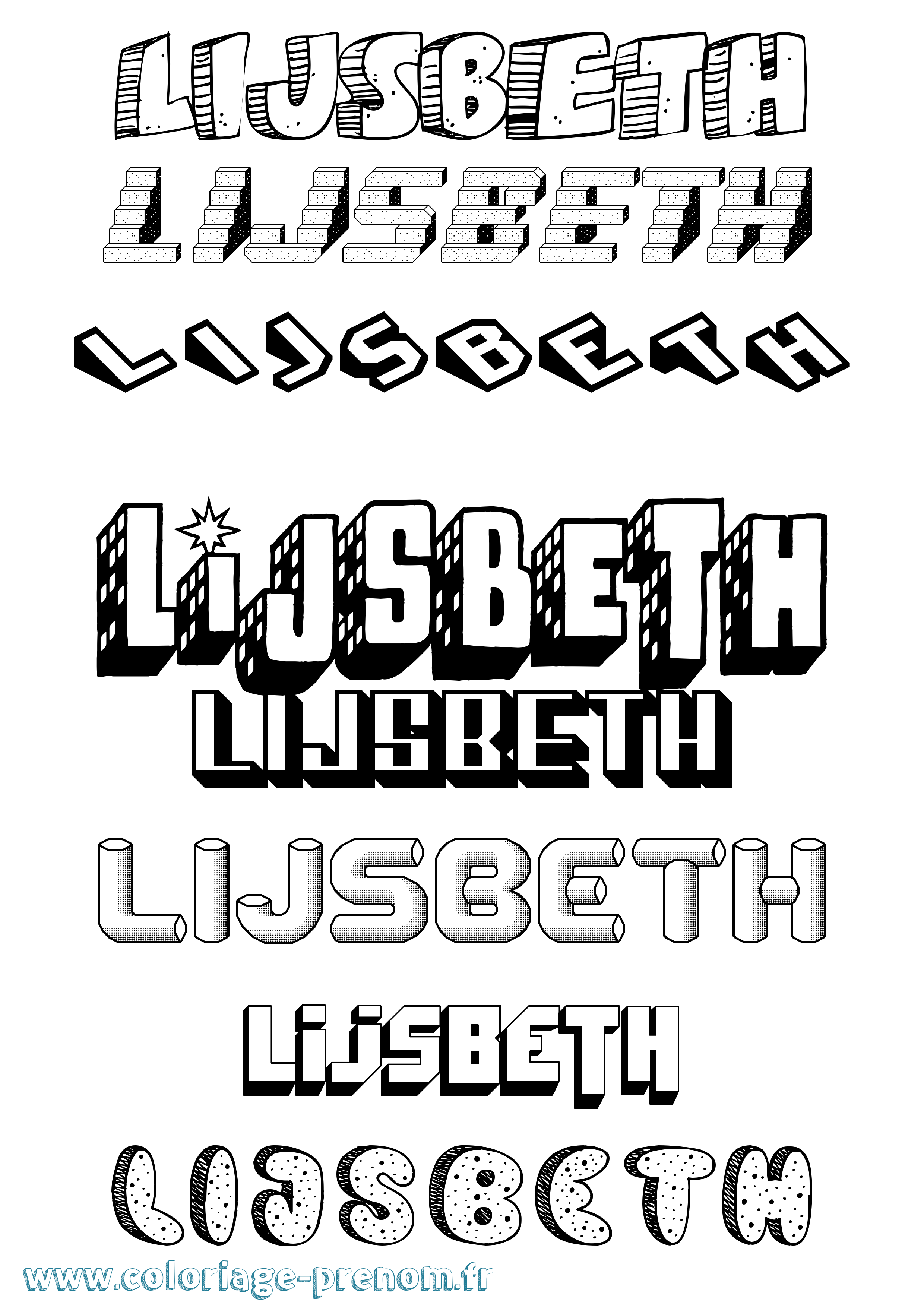 Coloriage Lijsbeth Effet 3D Coloriage prénom Lijsbeth Effet 3D