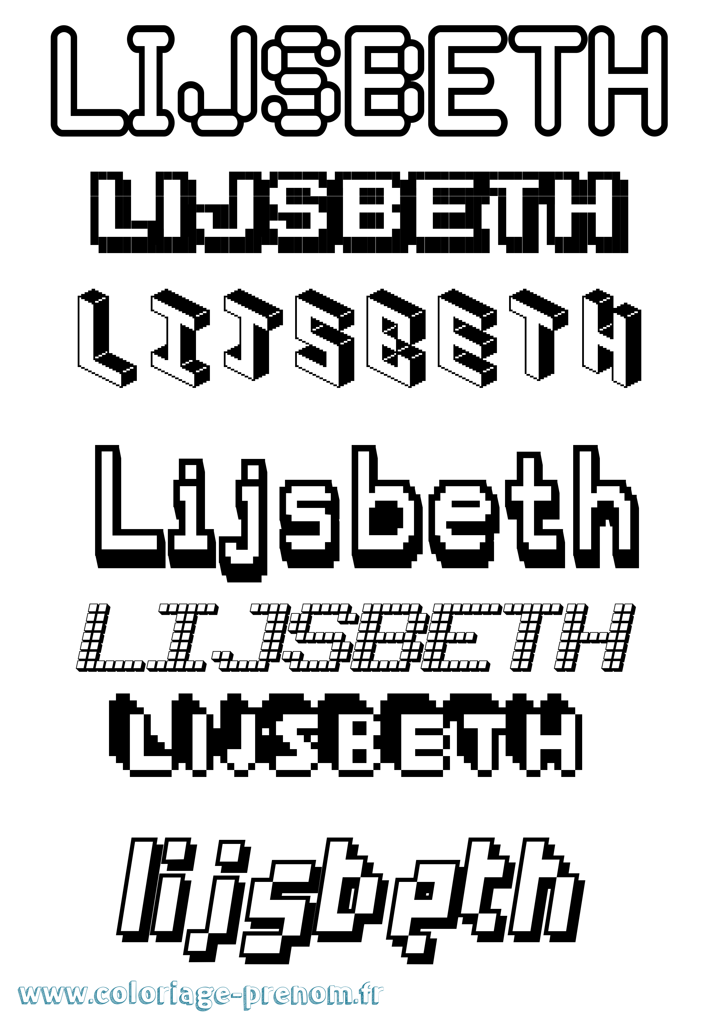 Coloriage Lijsbeth Pixel Coloriage prénom Lijsbeth Pixel