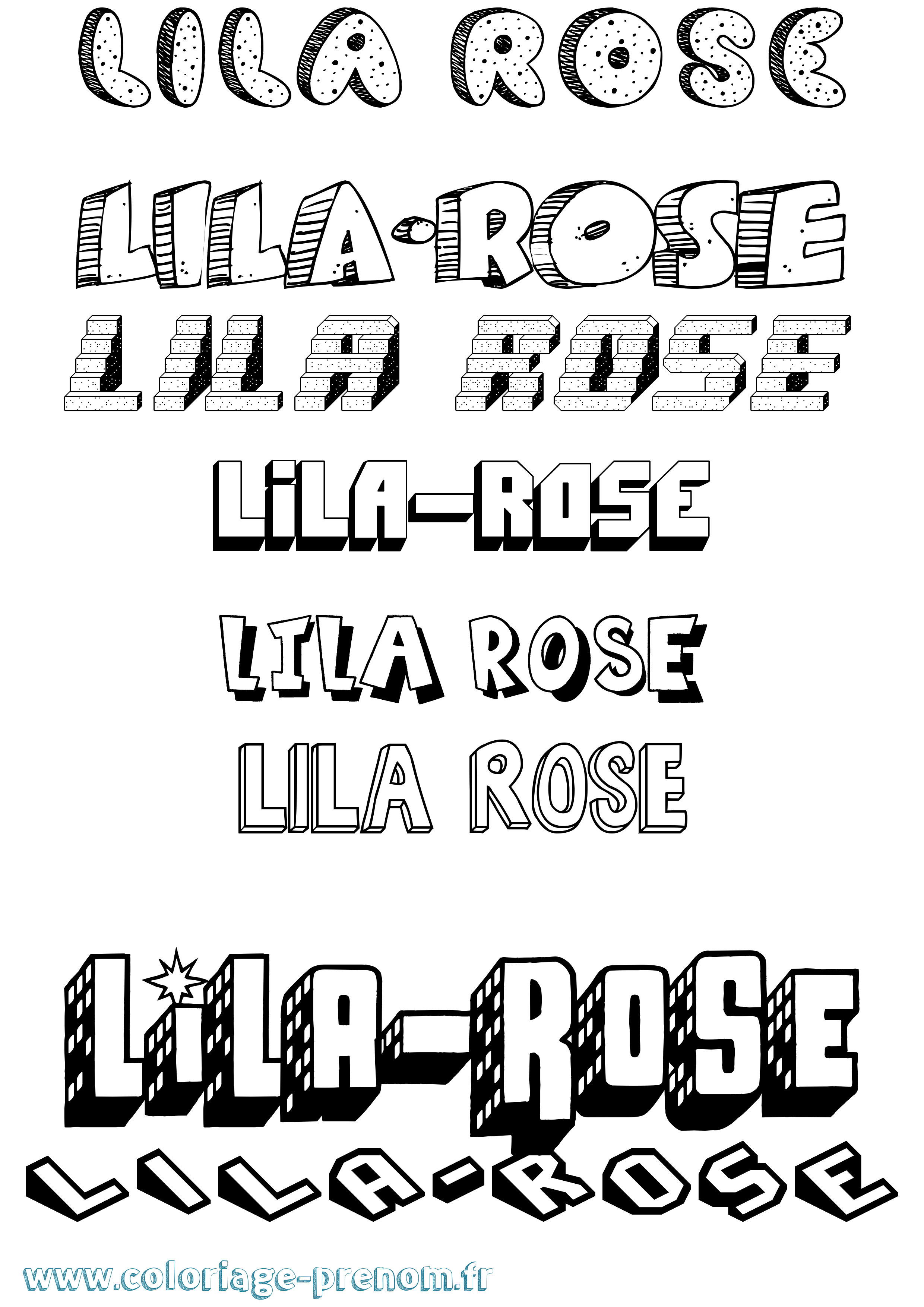 Coloriage Lila-Rose Effet 3D Coloriage prénom Lila-Rose Effet 3D