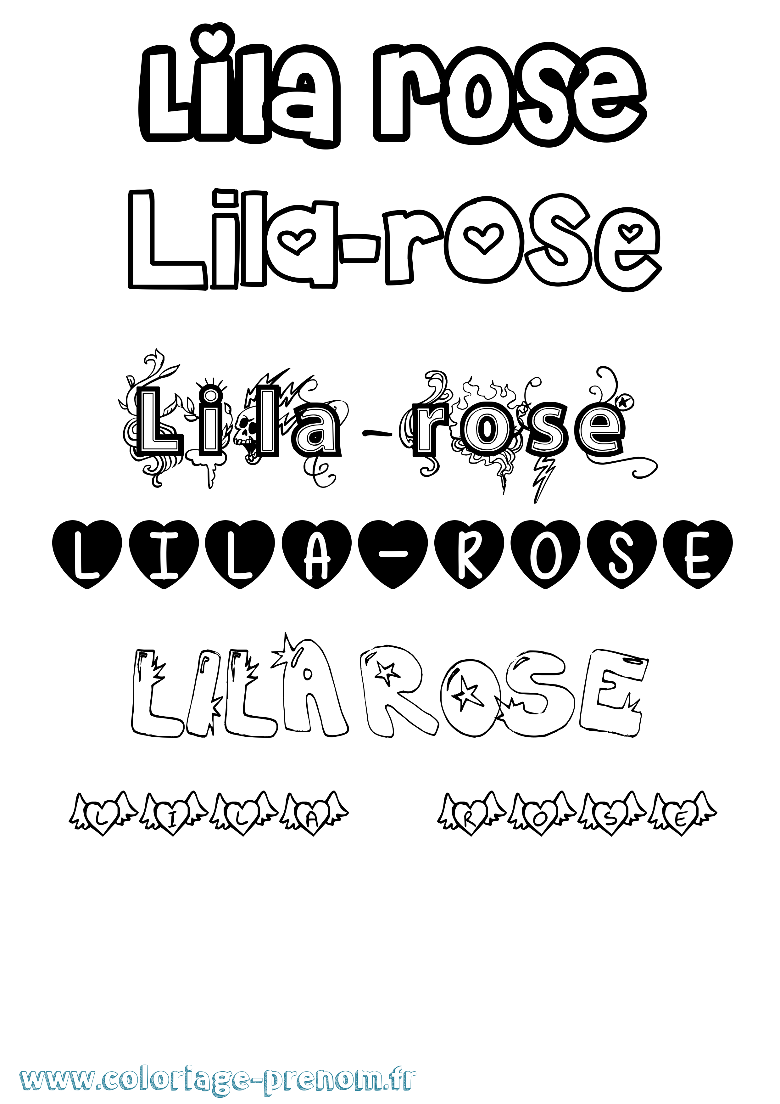 Coloriage Lila-Rose Girly Coloriage prénom Lila-Rose Girly