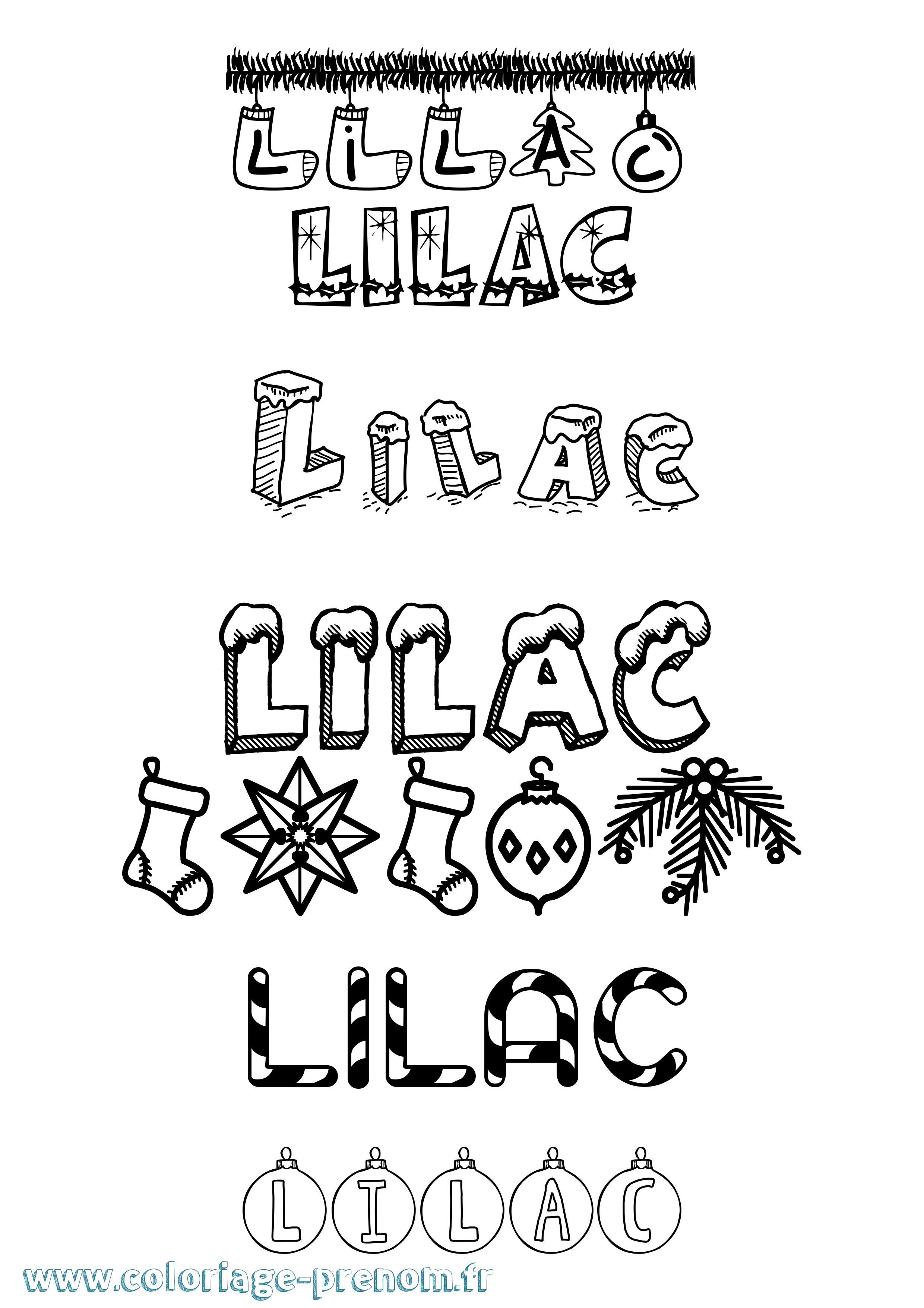 Coloriage Lilac Noël Coloriage prénom Lilac Noël