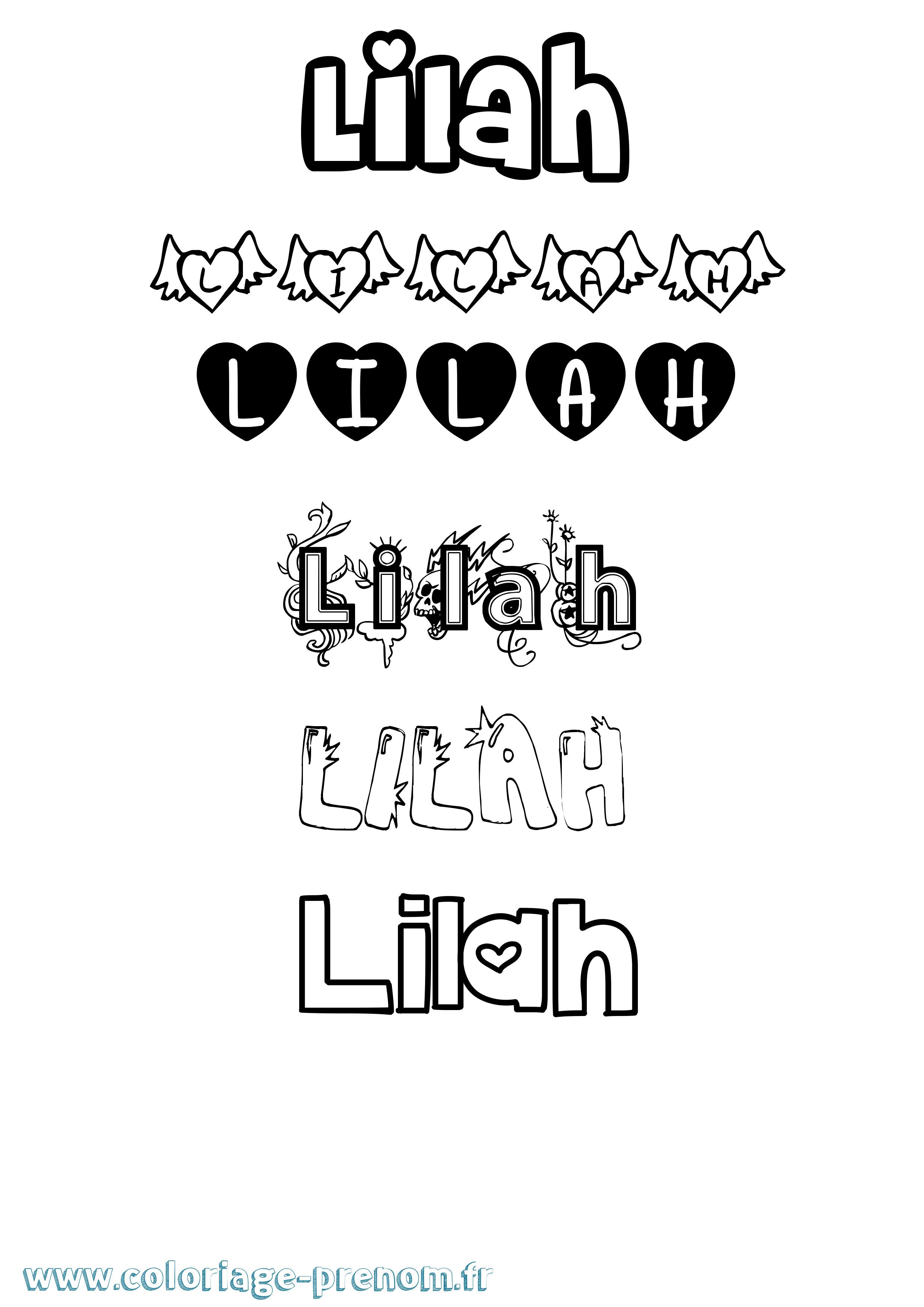 Coloriage Lilah Girly Coloriage prénom Lilah Girly