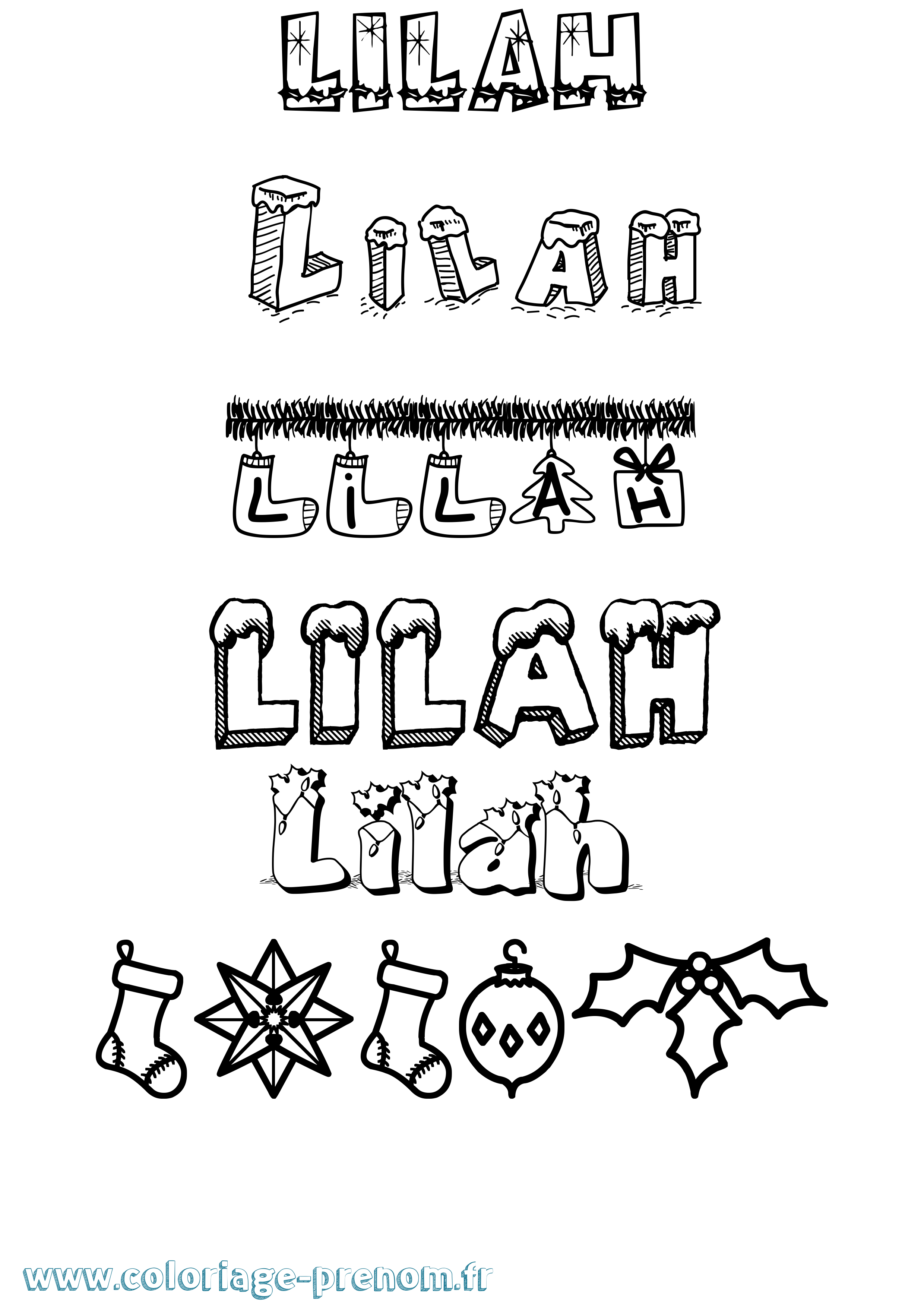 Coloriage Lilah Noël Coloriage prénom Lilah Noël