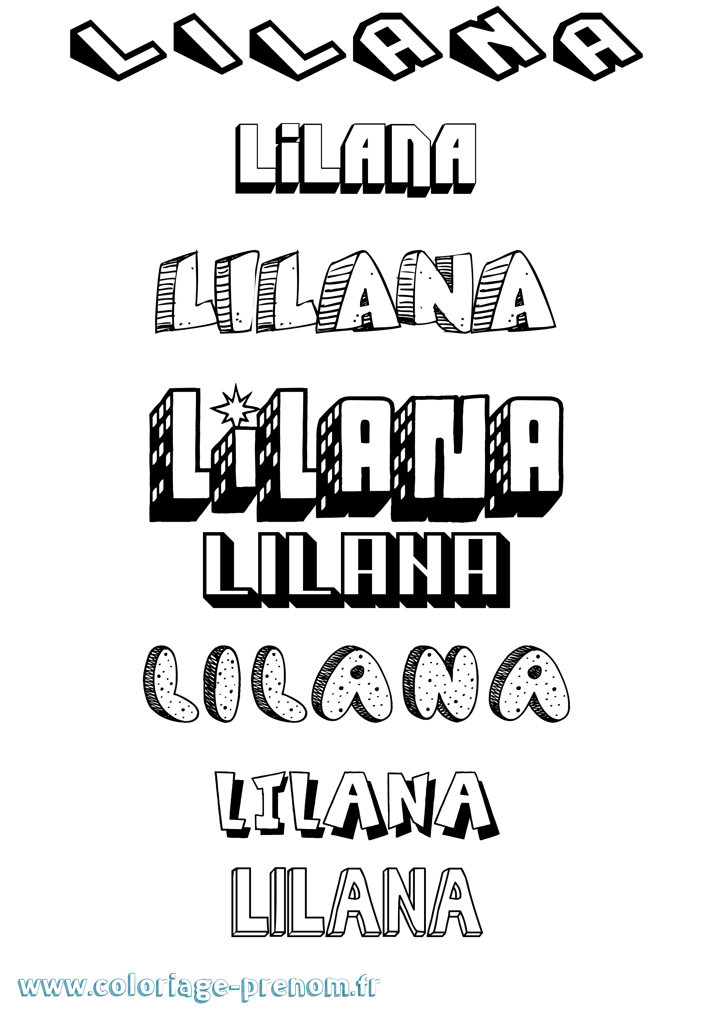 Coloriage Lilana Effet 3D Coloriage prénom Lilana Effet 3D