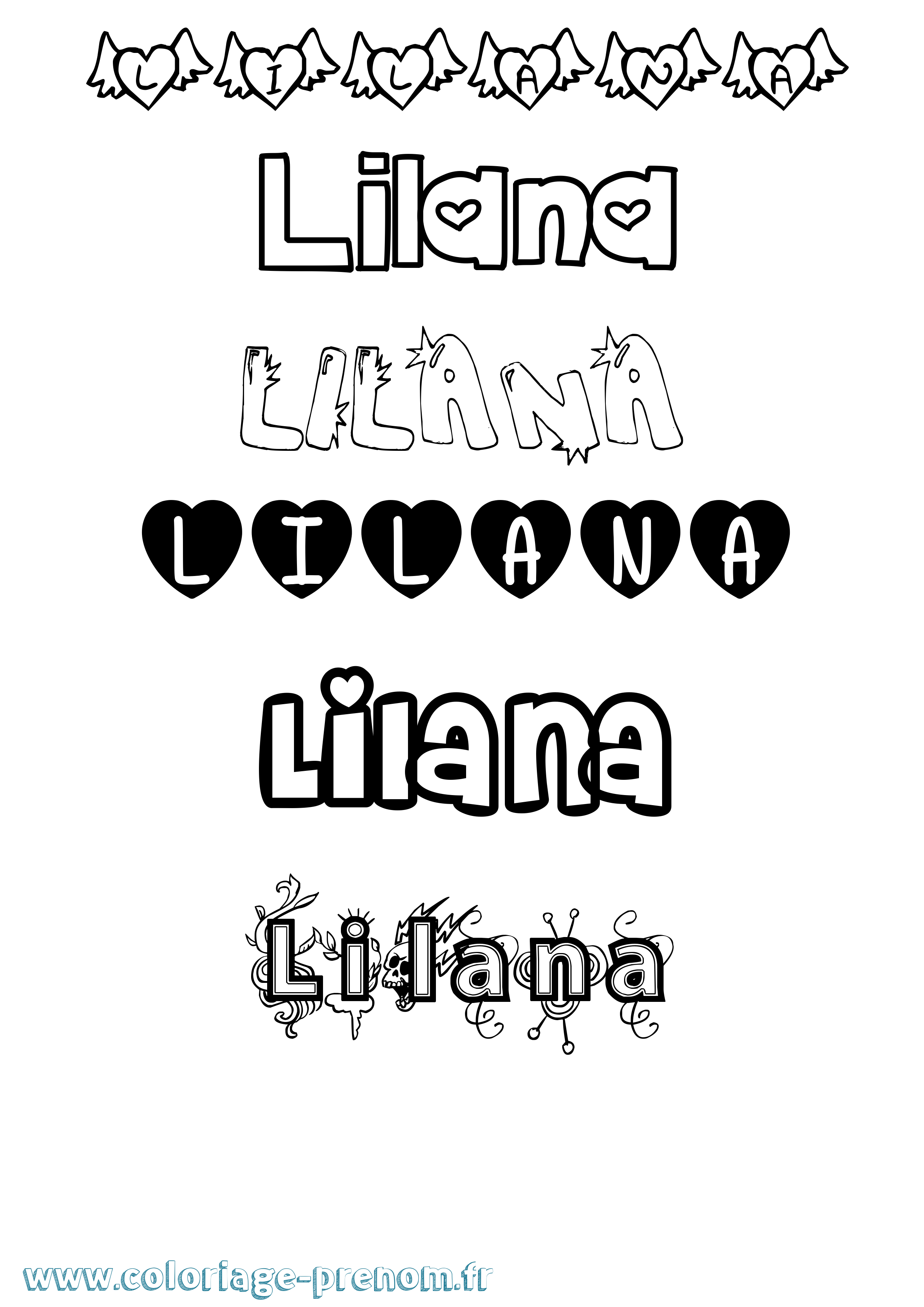 Coloriage Lilana Girly Coloriage prénom Lilana Girly