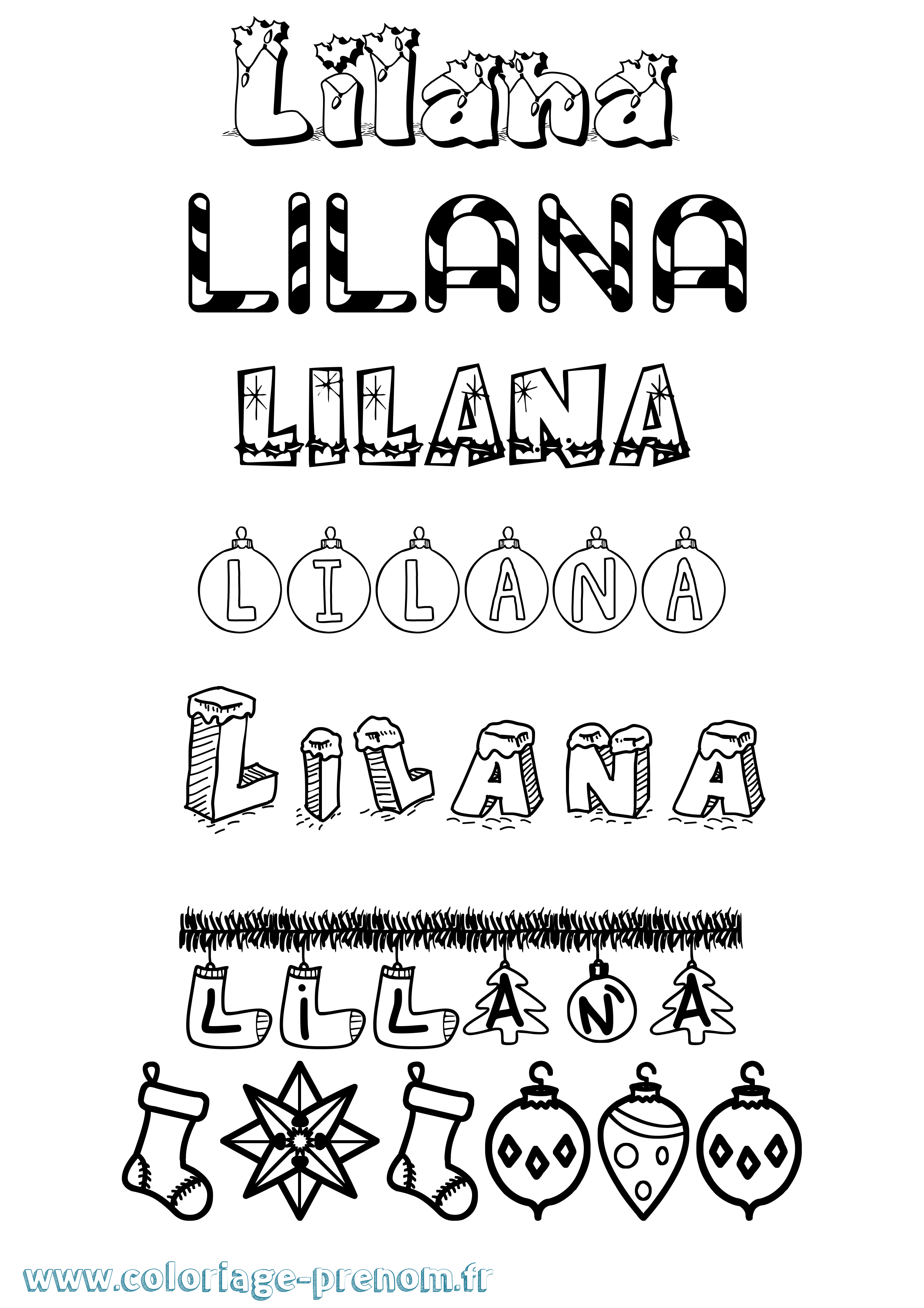 Coloriage Lilana Noël Coloriage prénom Lilana Noël