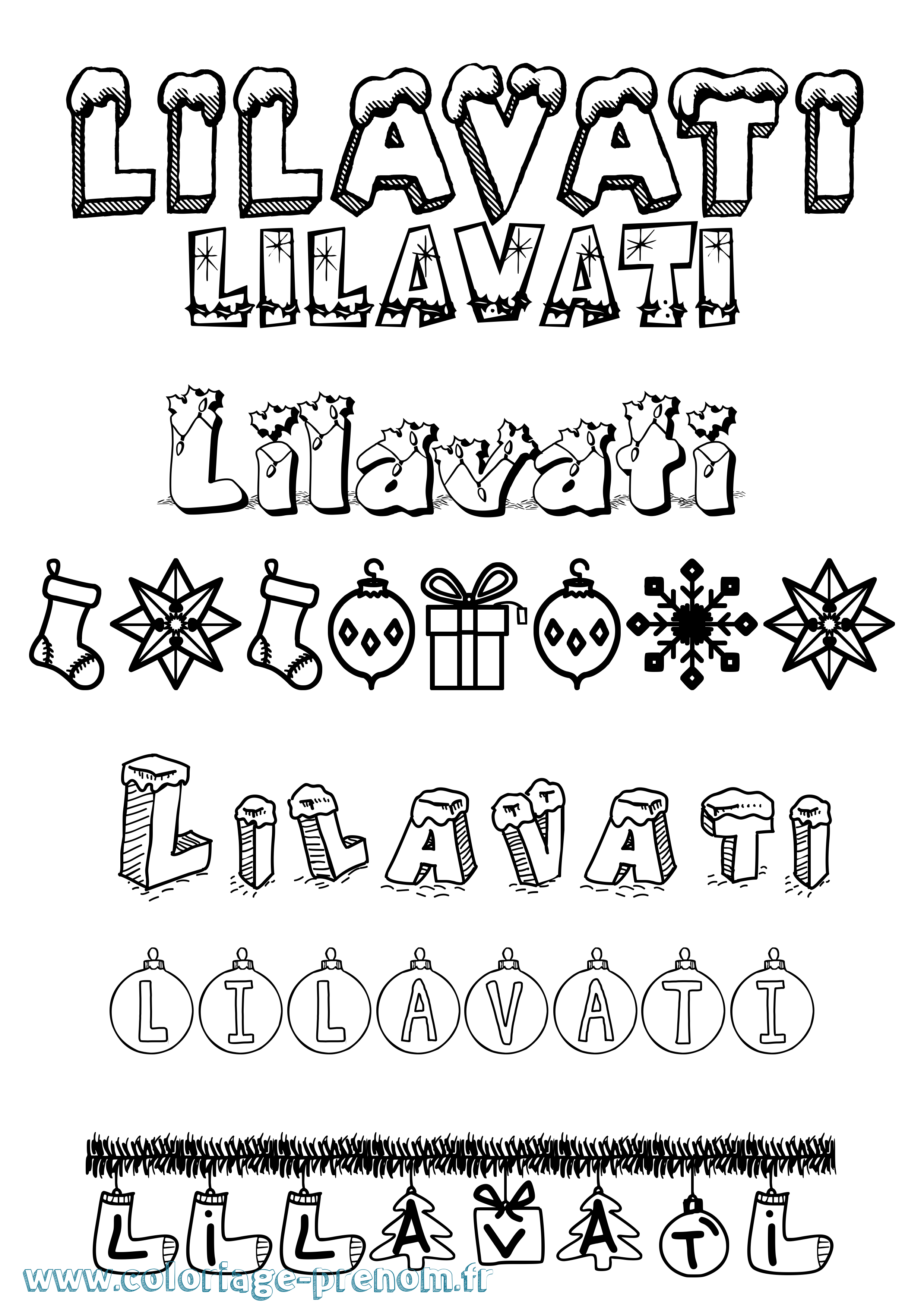 Coloriage Lilavati Noël Coloriage prénom Lilavati Noël