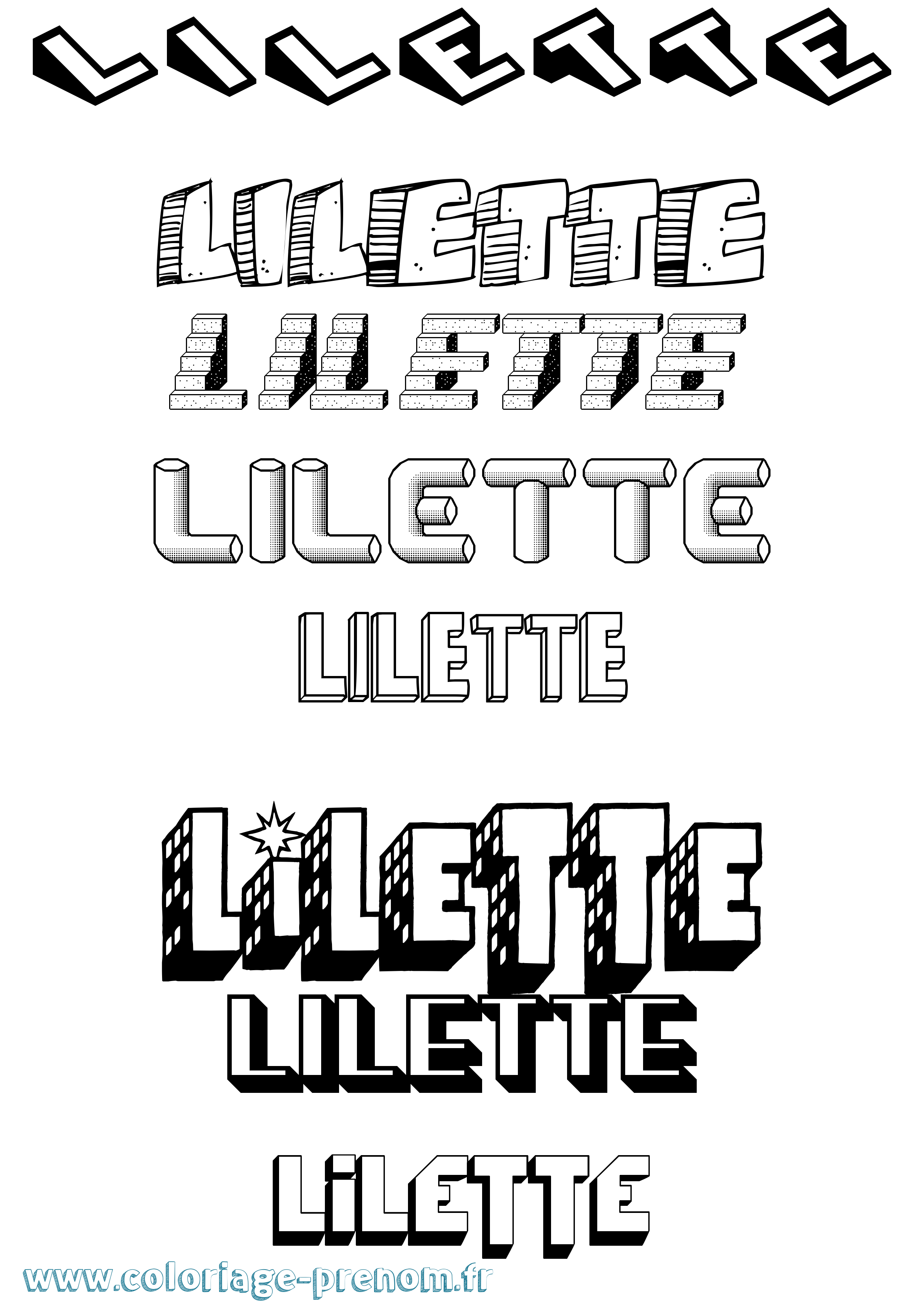 Coloriage Lilette Effet 3D Coloriage prénom Lilette Effet 3D