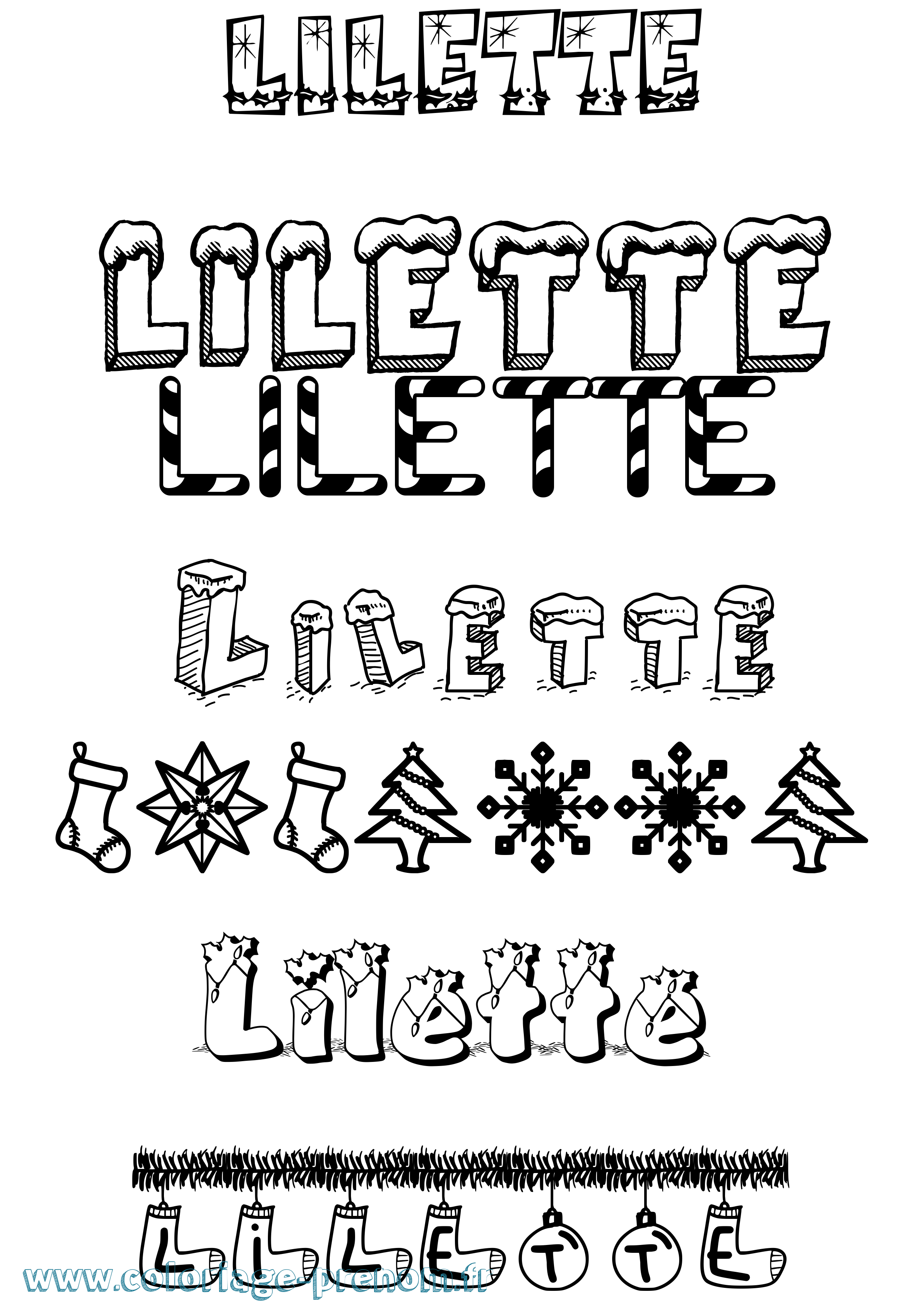 Coloriage Lilette Noël Coloriage prénom Lilette Noël