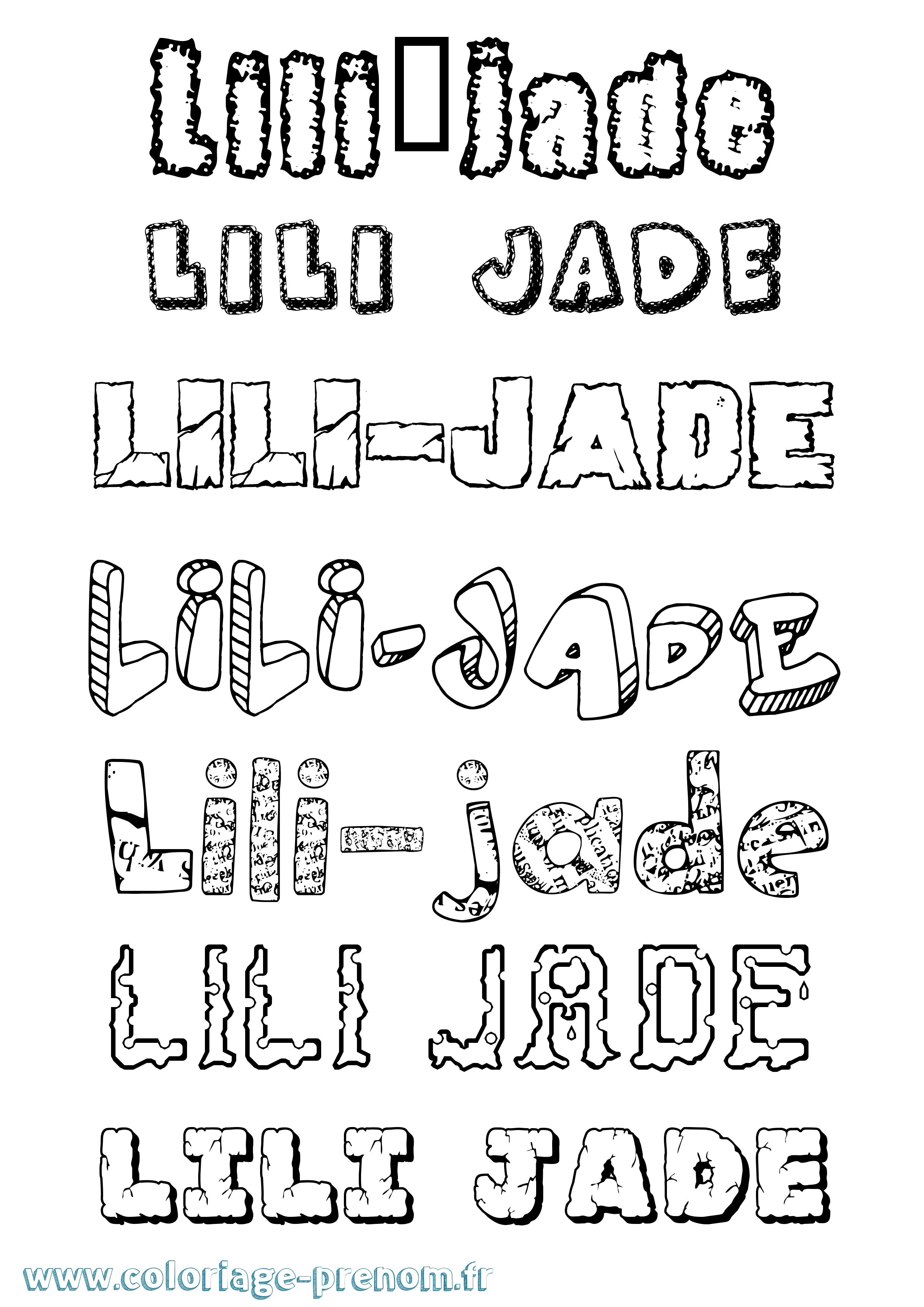 Coloriage Lili-Jade Destructuré Coloriage prénom Lili-Jade Destructuré