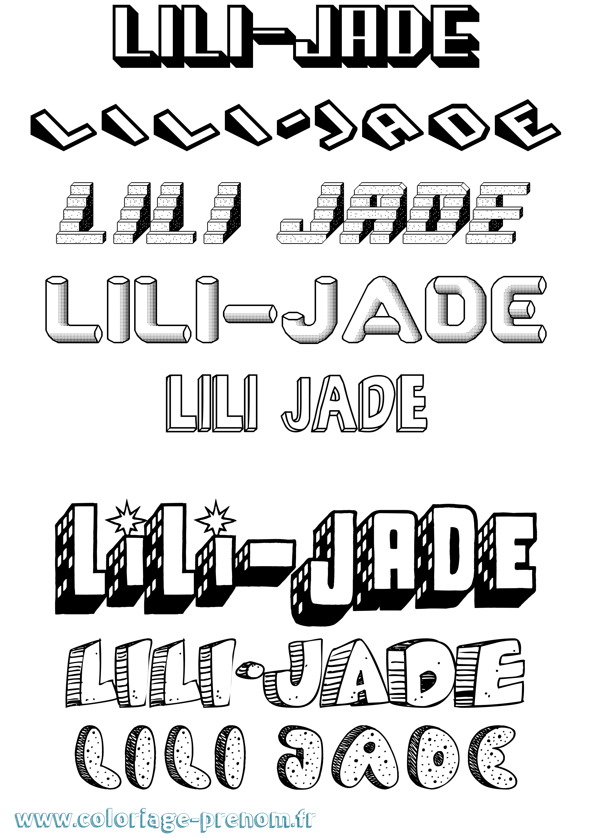 Coloriage Lili-Jade Effet 3D Coloriage prénom Lili-Jade Effet 3D