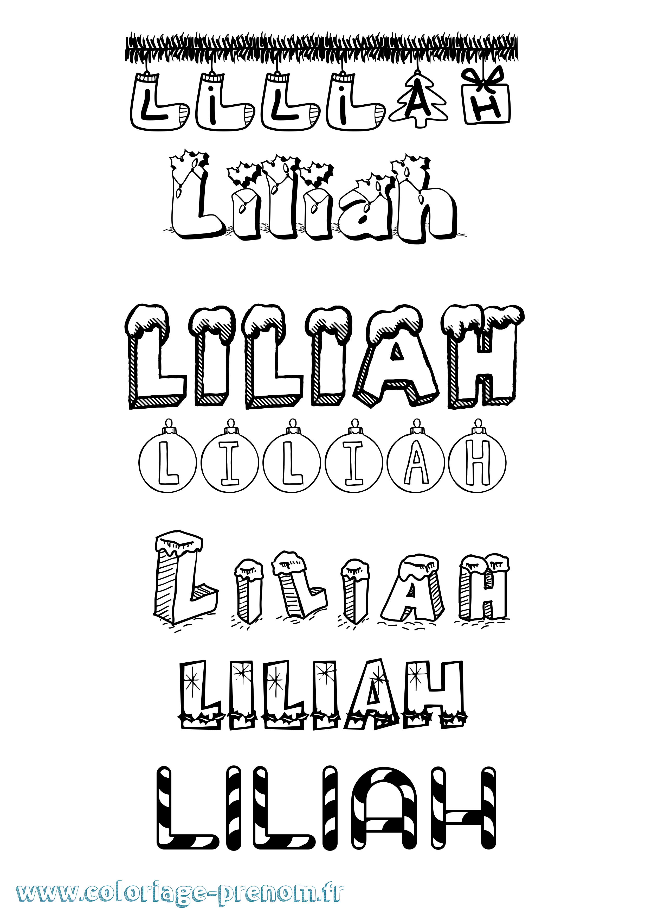 Coloriage Liliah Noël Coloriage prénom Liliah Noël