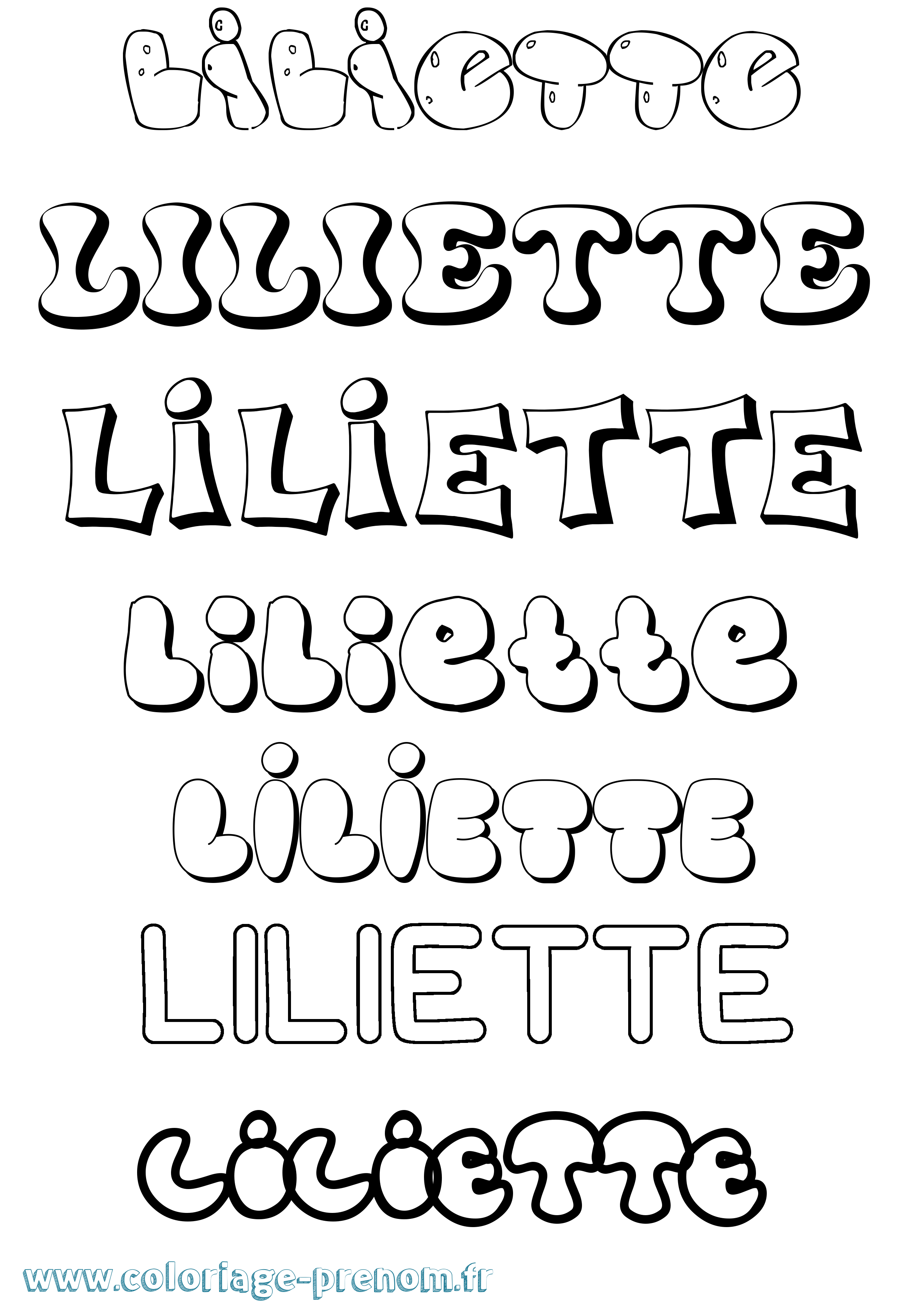 Coloriage Liliette Bubble Coloriage prénom Liliette Bubble
