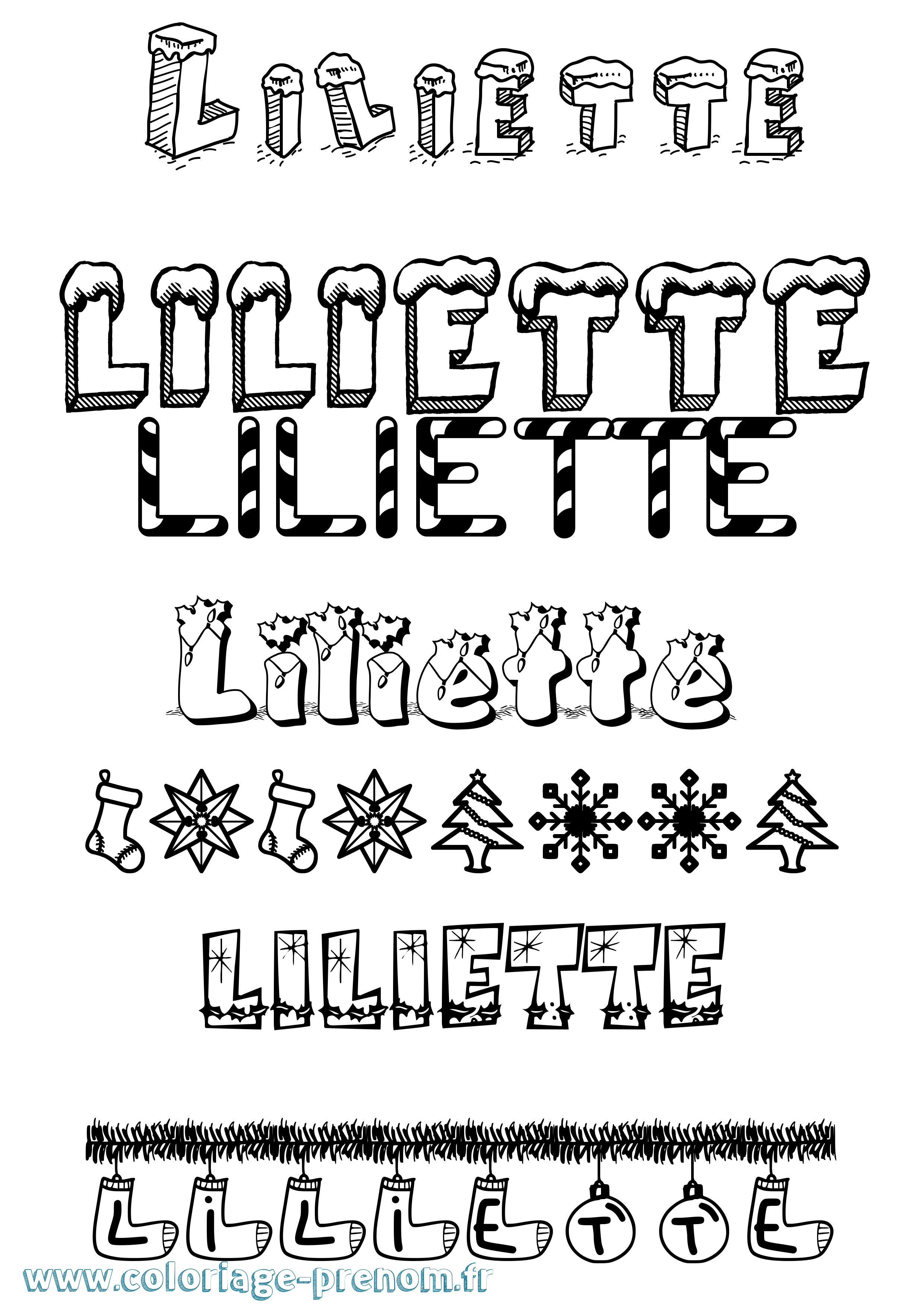 Coloriage Liliette Noël Coloriage prénom Liliette Noël