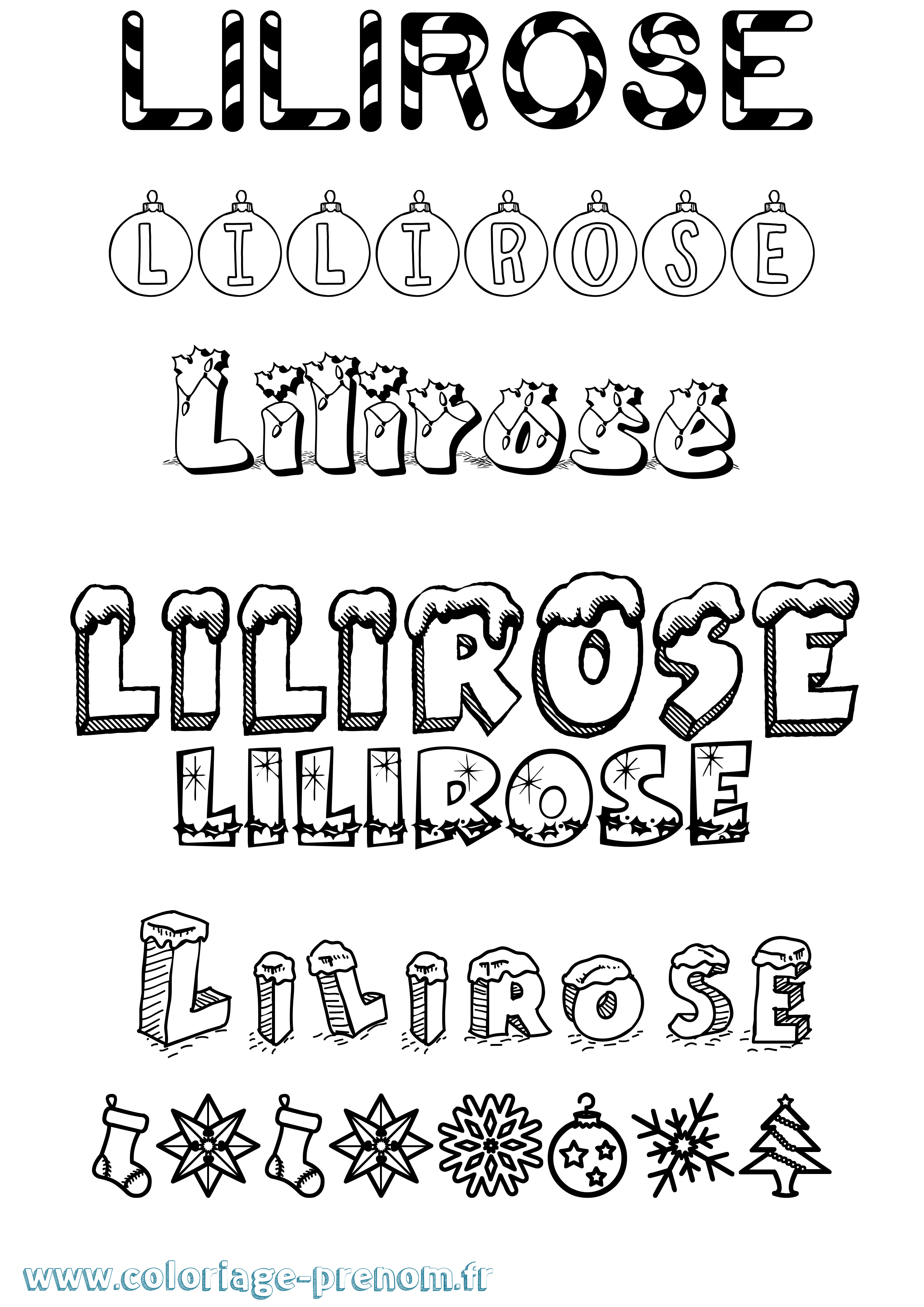 Coloriage Lilirose Noël Coloriage prénom Lilirose Noël